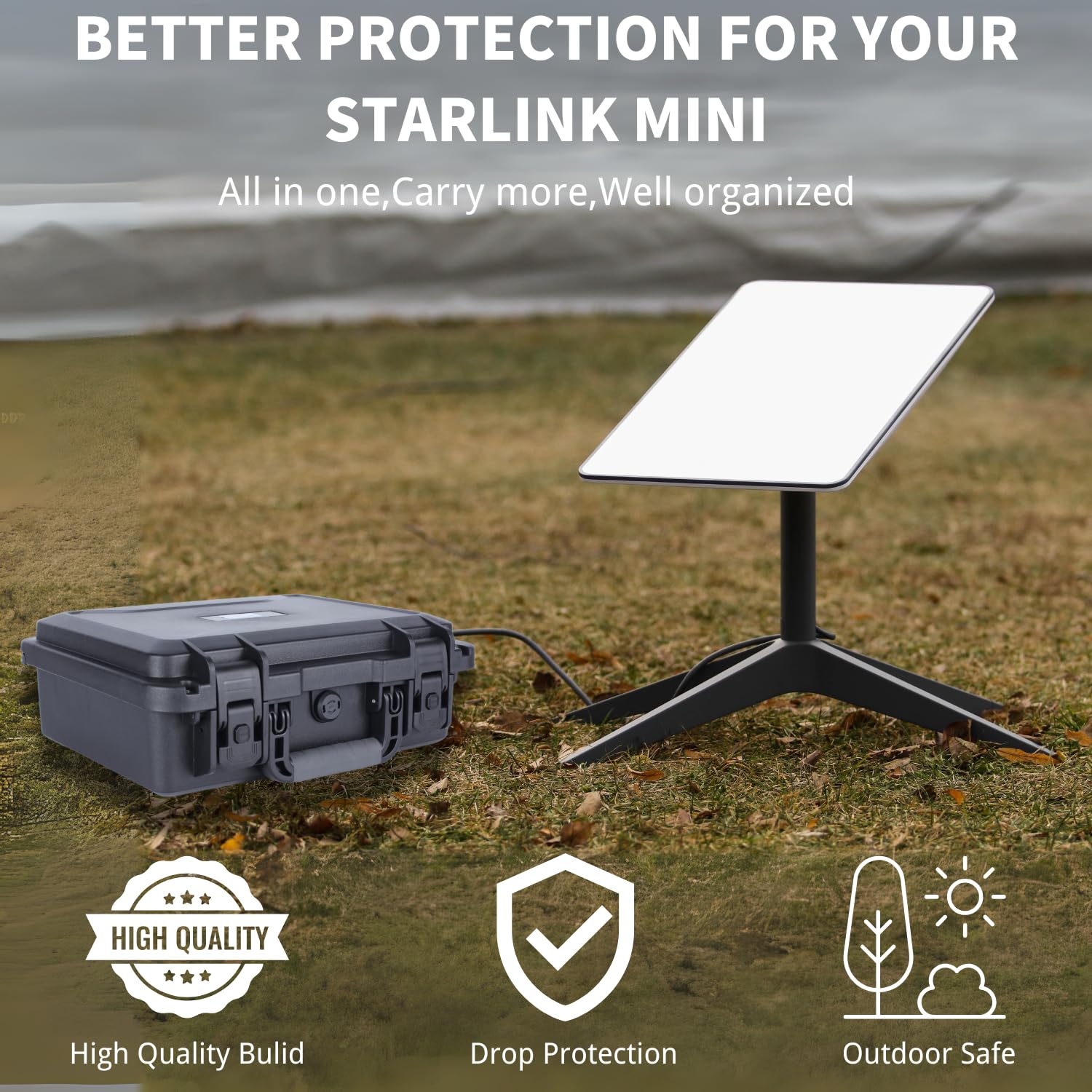 AIMAOGOU Starlink Mini Hard Case, Waterproof Starlink Case with High-density Molded Foam, Portable CarryCase for Storage Accessories, Ideal for Outdoor Use