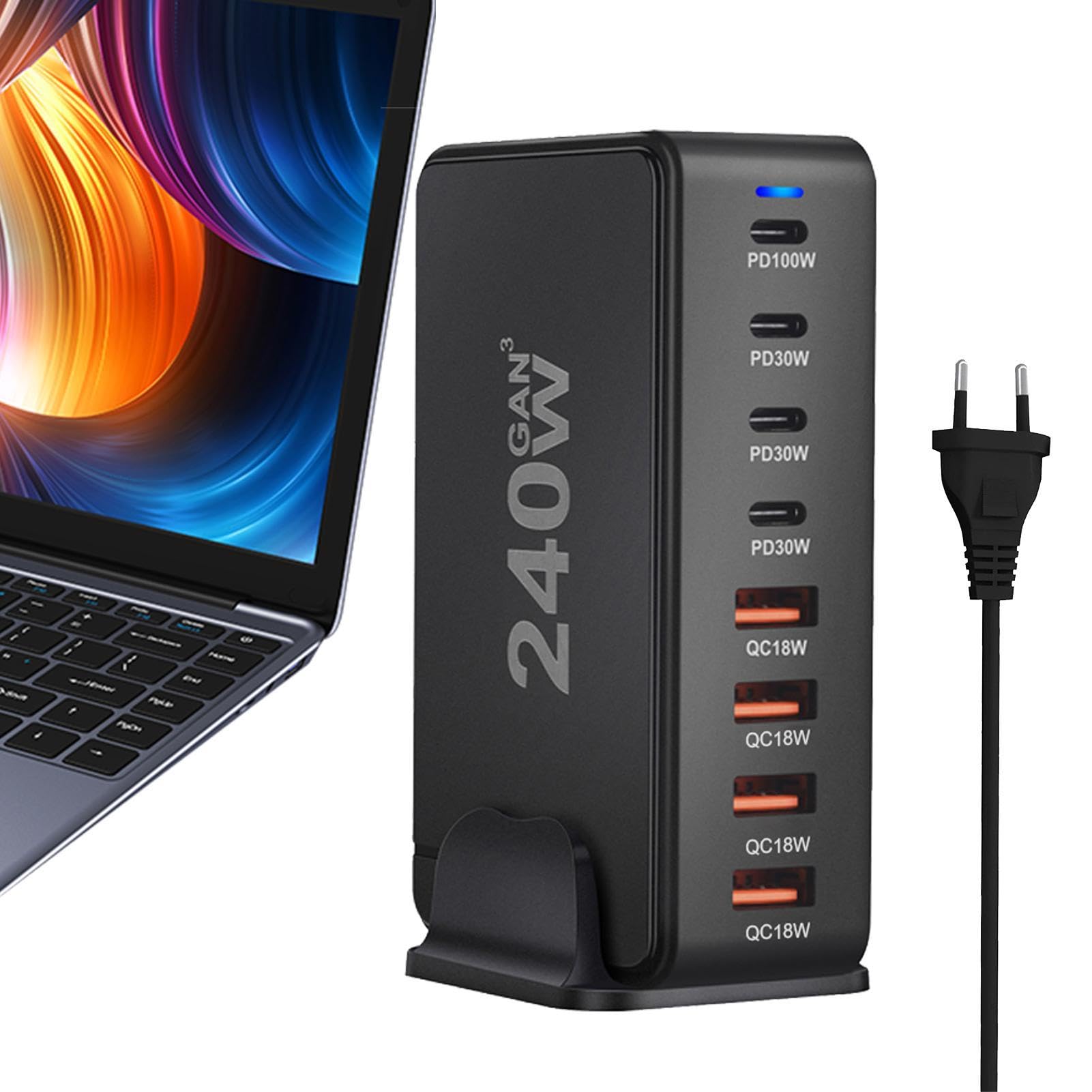 Fuente de alimentación USB C | Estación de Carga súper rápida PD Qc de 8 | Puertos,Bloque de Cargador USB C, Enchufe rápido Compacto rápido para Ordenadores portátiles y tabletas