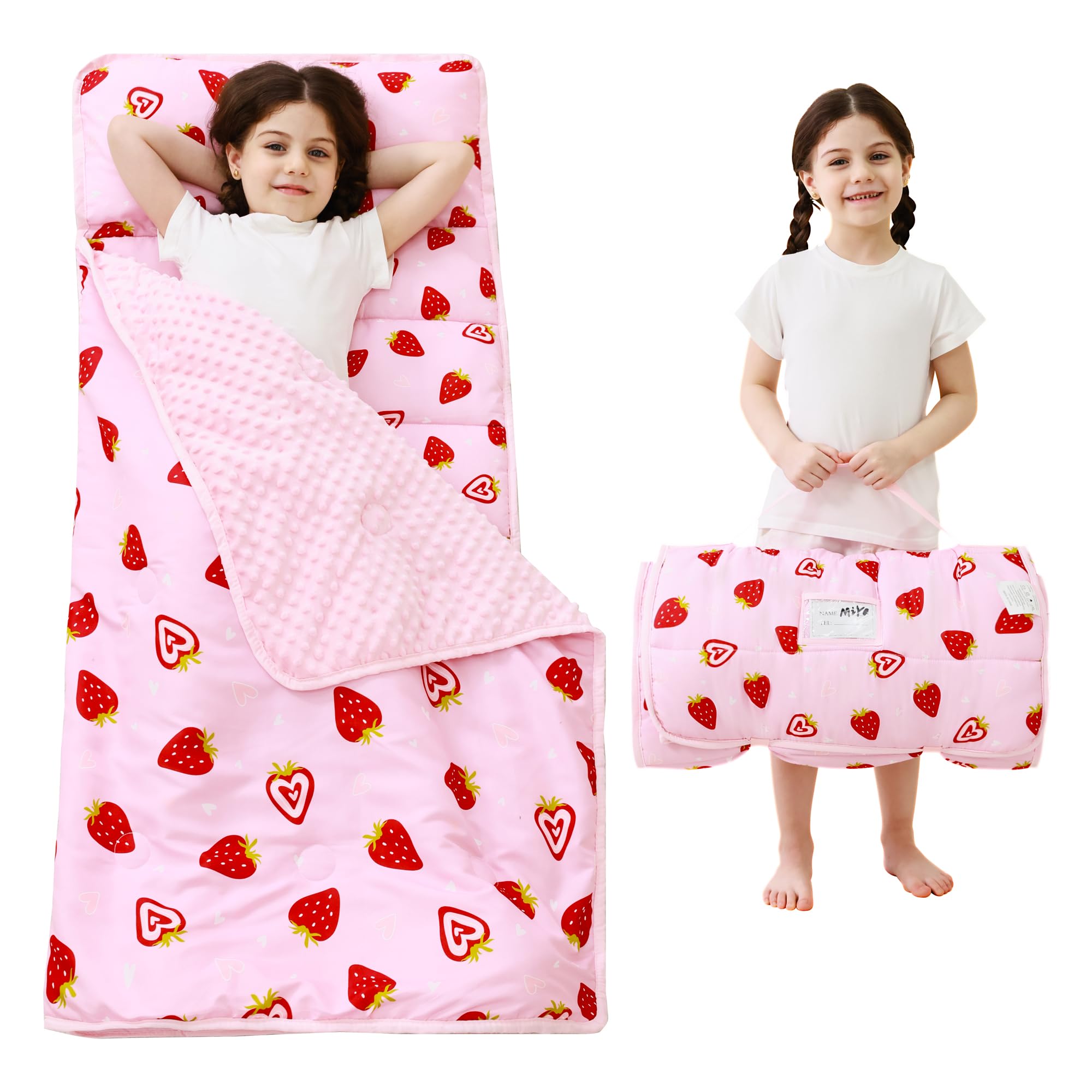 Toddler Nap Mat with Pillow and Blanket, Extra Large Rolled Napping Mats,Slumber Bags for Boys Girls,Kids Sleeping Bag for Daycare, Preschool Travel Camping