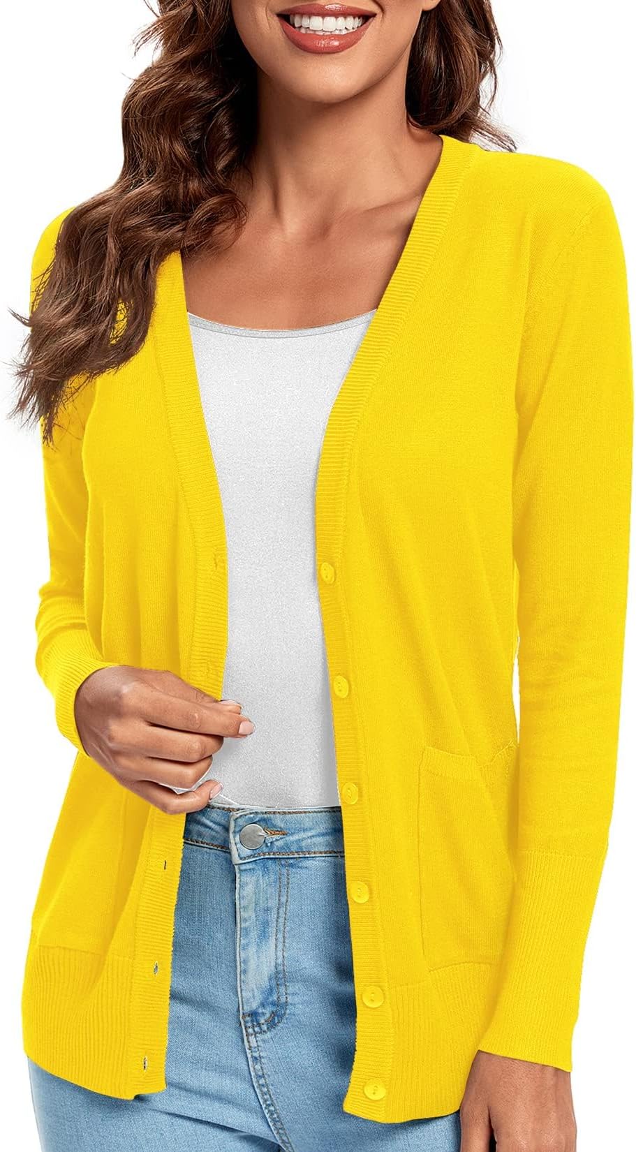 Urban CoCo Women's Long Sleeve Button Down Basic Cardigan Sweater