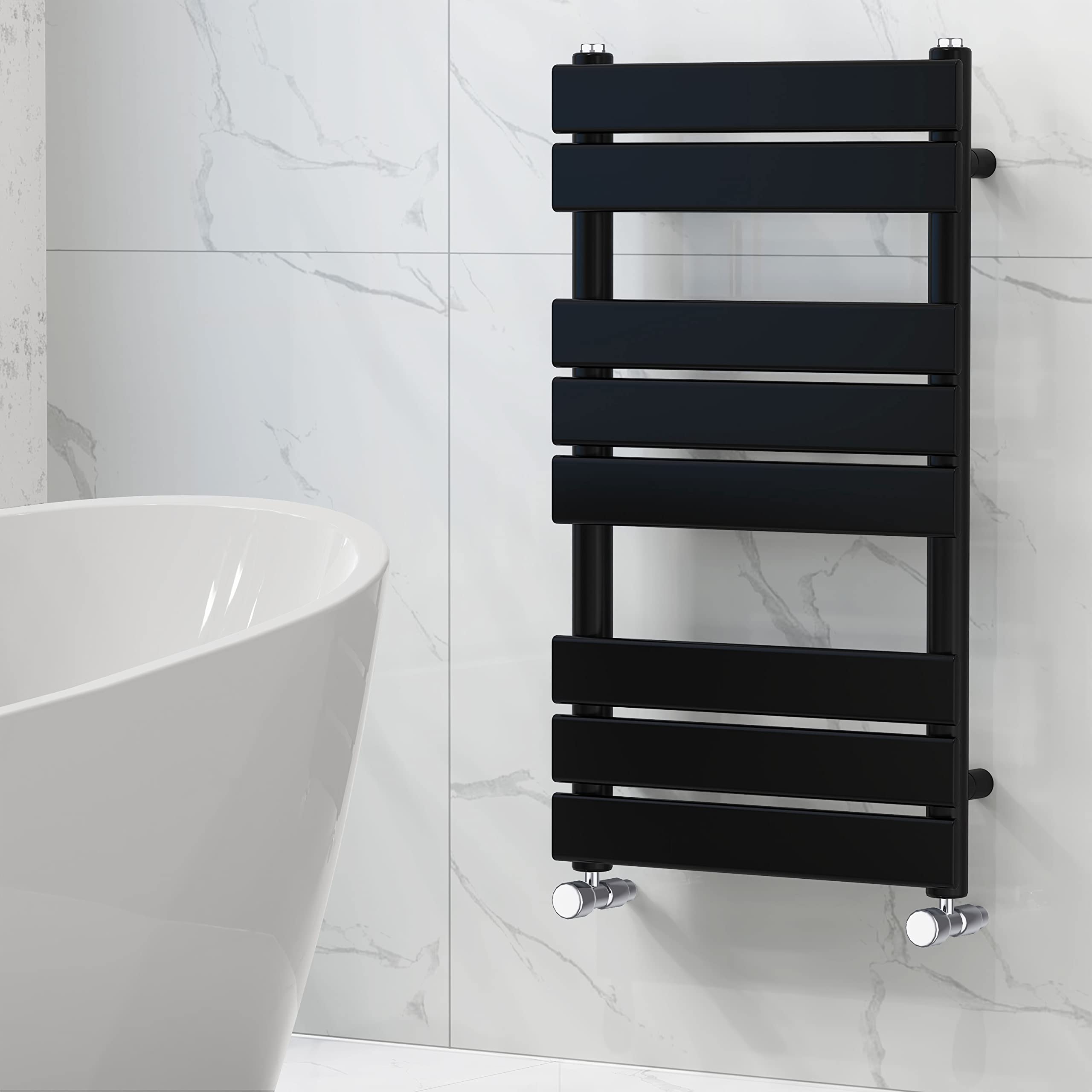 NRG Bathroom Flat Panel Heated Towel Rail Radiator 800×450mm Black
