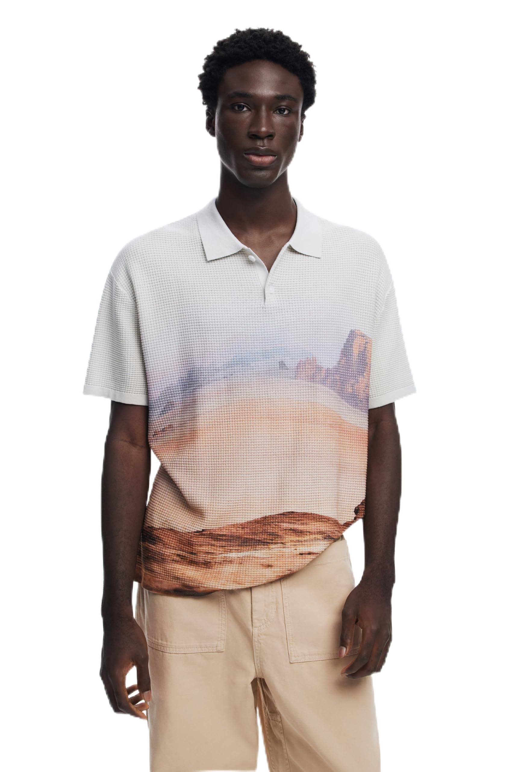Desigual Men's Brown Man Knit Polo Short Sleeve T-Shirt, Collar : 17.5 Extra Large