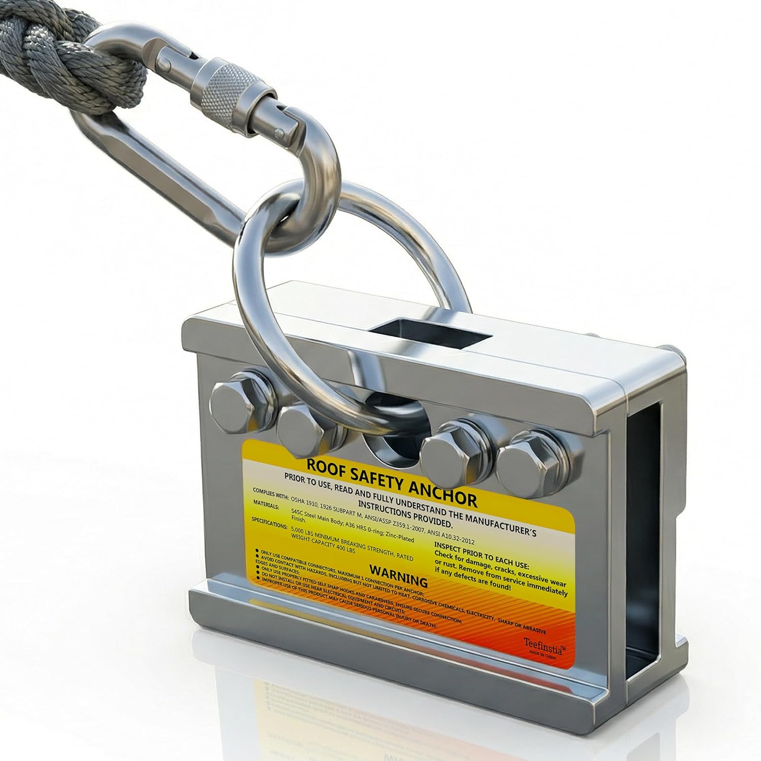 Fall Protection Standing Seam Roof Anchor Clamp, Reusable Roofing Tools with O-ring, Rugged & Compact, OSHA/ANSI Compliant, Heavy-Duty Steel Non-Penetrating Roof Anchor