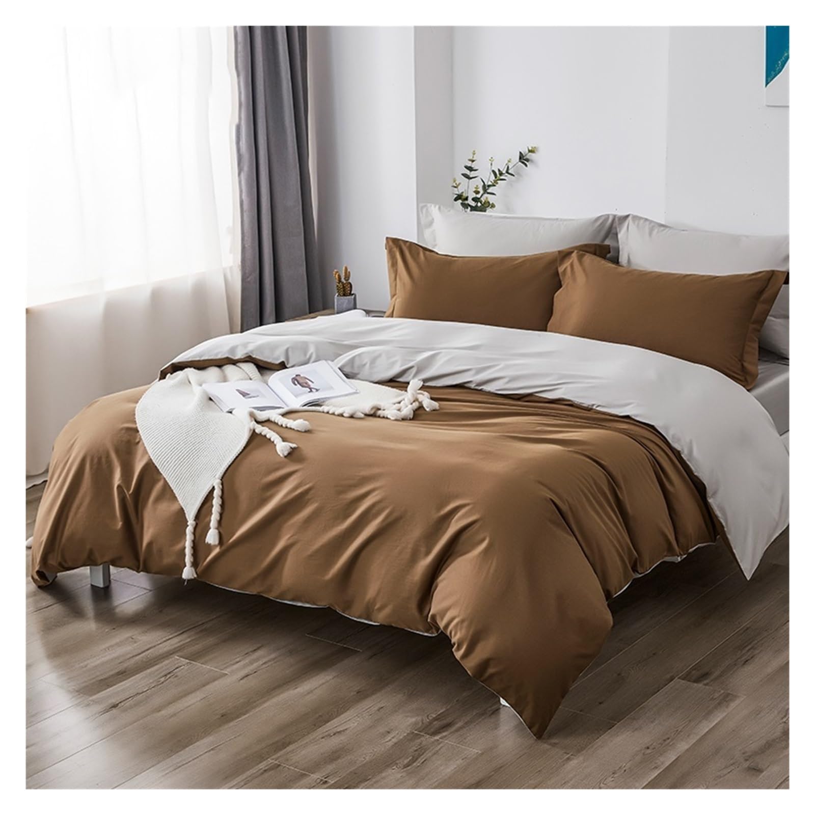Ensemble de literie anti-transpiration 100% coton réversible café et gris double