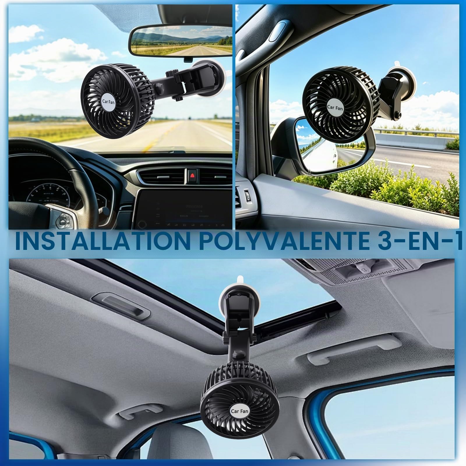 D-Lumina Ventilateur de voiture rotatif à 360°, montage sur allume-cigare, portable, silencieux, avec 2 vitesses réglables pour camions, bateaux, voitures, véhicules (ventouse), climatiseur d'air pour