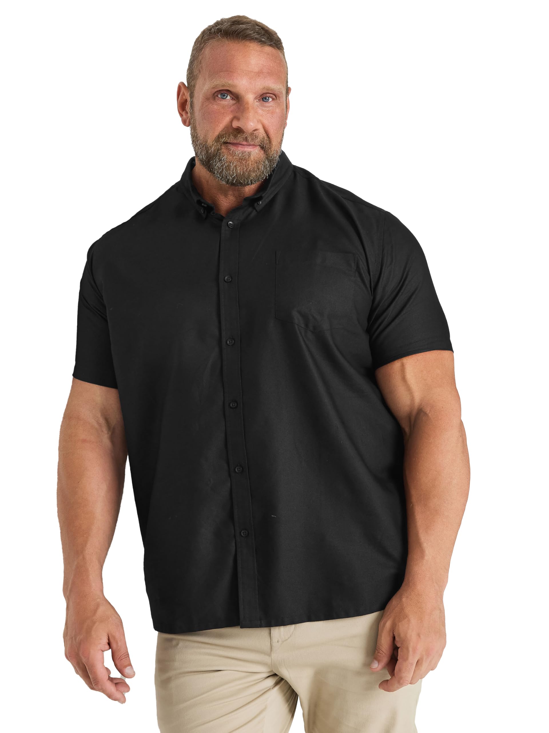 BadRhino Short Sleeve Oxford Cotton Shirt - Black - 5-6XL