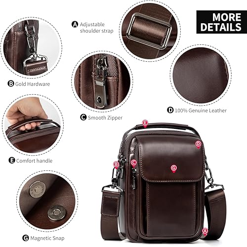 Miniatura 3 de Augus Bolso bandolera pequeño de cuero para hombre, bolso cruzado de hombro, bolsas de viaje para hombres, mochila con hebilla magnética