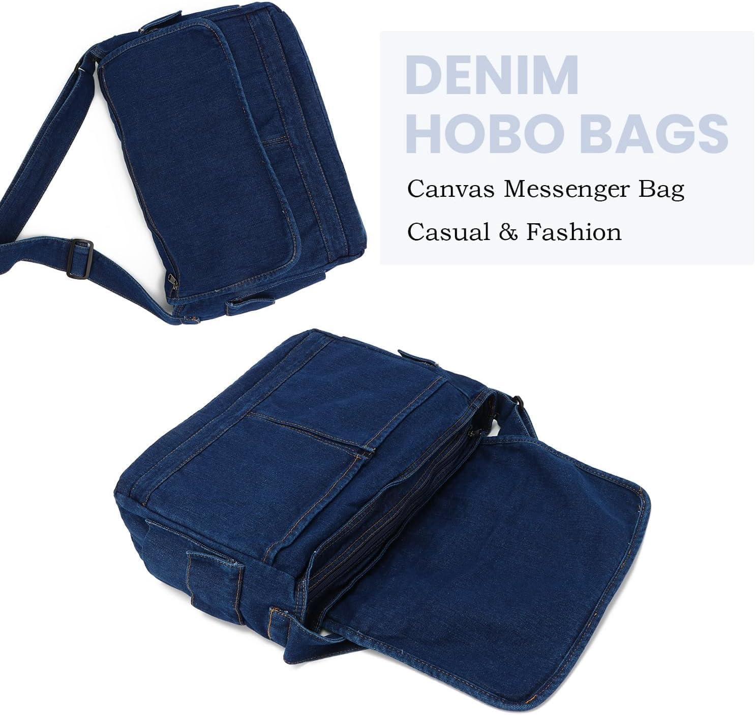 Denim Hobo Purse Bags Casual Canvas Messenger Shoulder Bag Retro Large Crossbody Satchel Bags for Women and Men