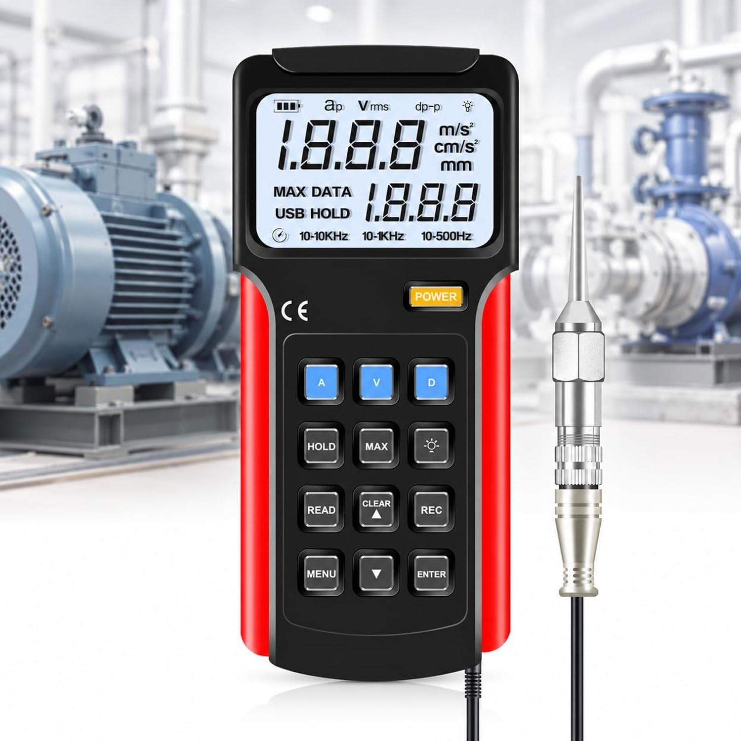 JOSBY Digital Vibration Meter, Handheld Vibration Analyzer Tester, High Precision Vibrometer, With Lcd Color Display, ±5% Accuracy, 10-min Auto-off, For Generators, Hvac, Fans, Motors, Engines, Pumps