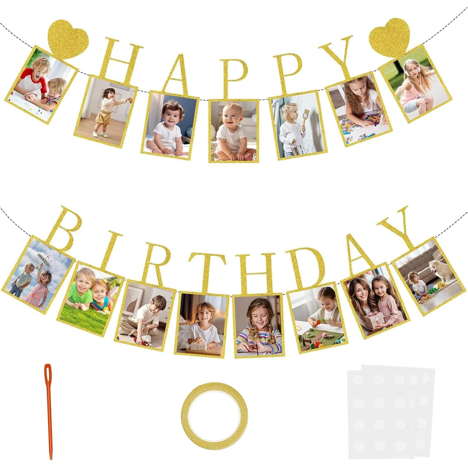 NISENTIA Happy Birthday girlanda ze zdjęciami, girlanda urodzinowa, baner milowy dla dziecka, wisząca dekoracja ścienna na imprezę, dla dziewczynki/chłopców