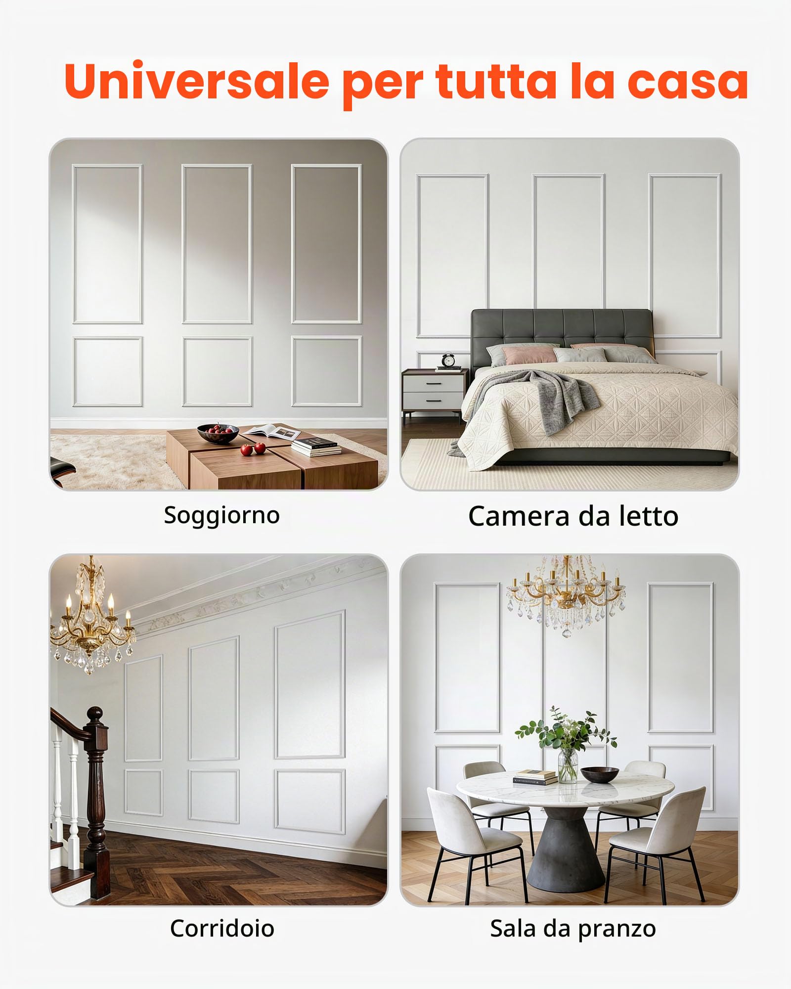VEVOR Modanature per Pareti Confezione da 3, Pannelli per Rivestimento, Polistirene Leggero Verniciabile Facile da Installare, Profilo Largo Impermeabile per Interni Soggiorno, Camera da Letto
