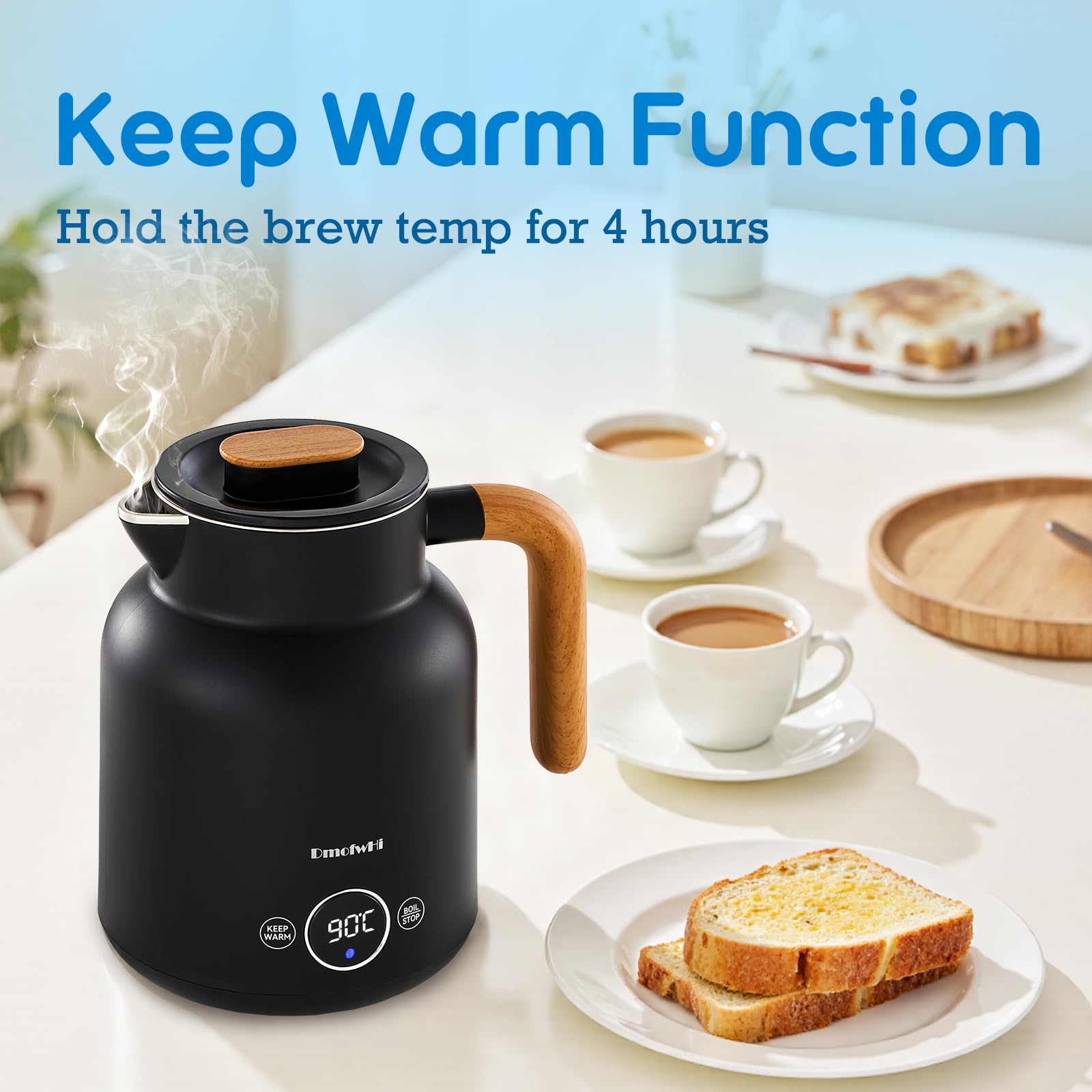 DmofwHi Bouilloire Electrique Inox 1L, 1000 W, Affichage Numérique, 5 Niveaux de Température, Fonction de Maintien au Chaud 4H, Double Paroi, Idéale pour le Café et le Thé au Bureau – Noir