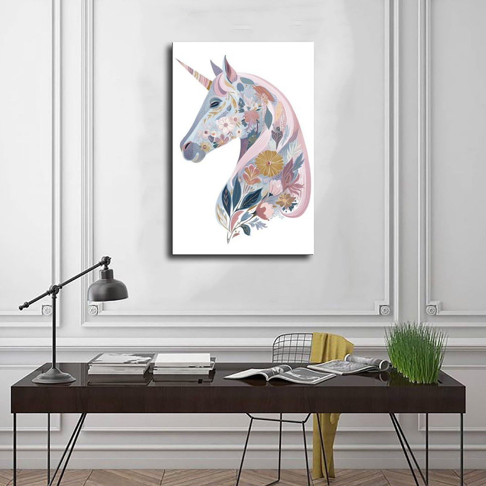 Poster su tela con unicorno floreale per ufficio, regalo decorativo