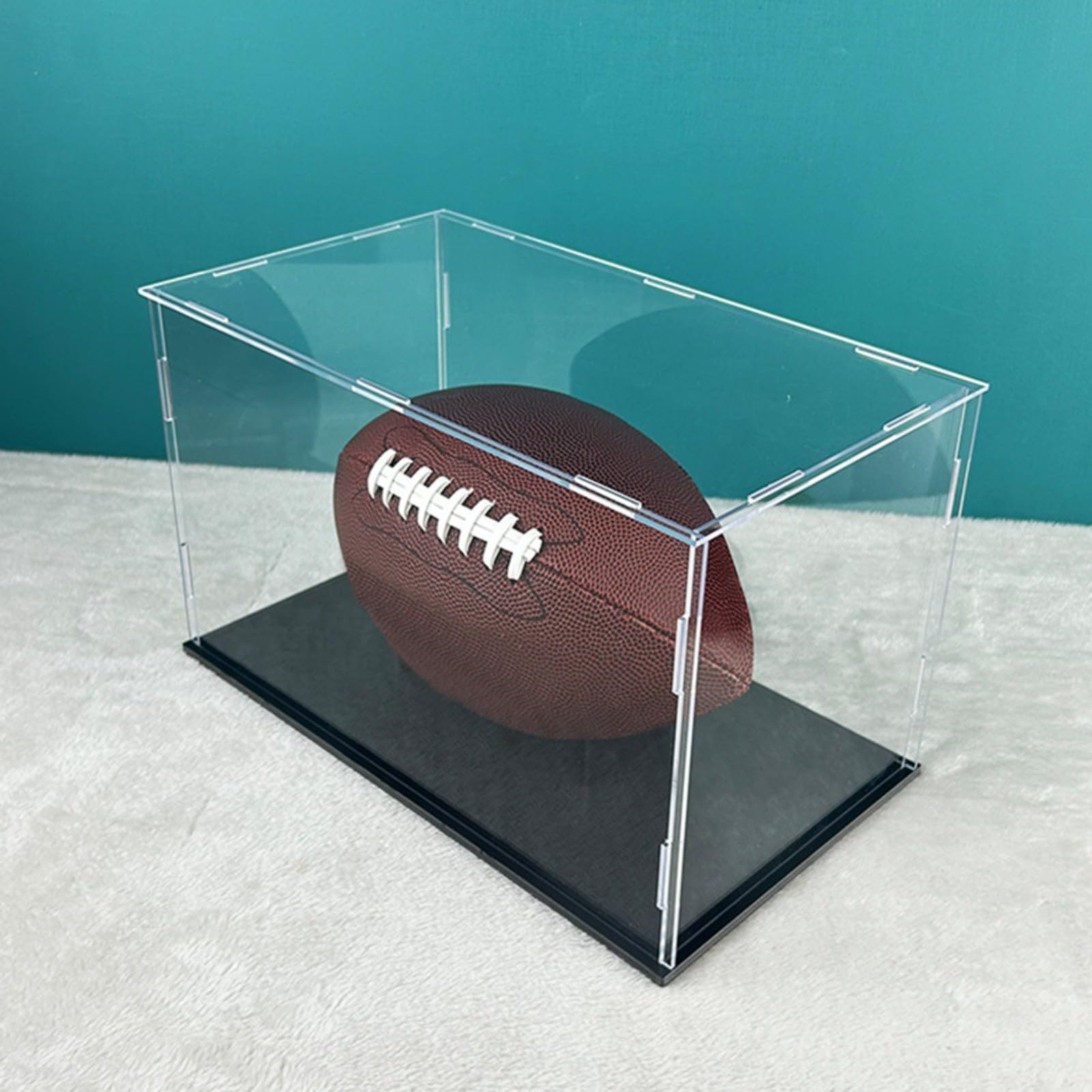 Vitrina acrílica transparente para balones de fútbol o rugby, con cubierta desmontable a prueba de polvo para almacenamiento y exhibición de pelotas deportivas de tamaño estándar (negro)