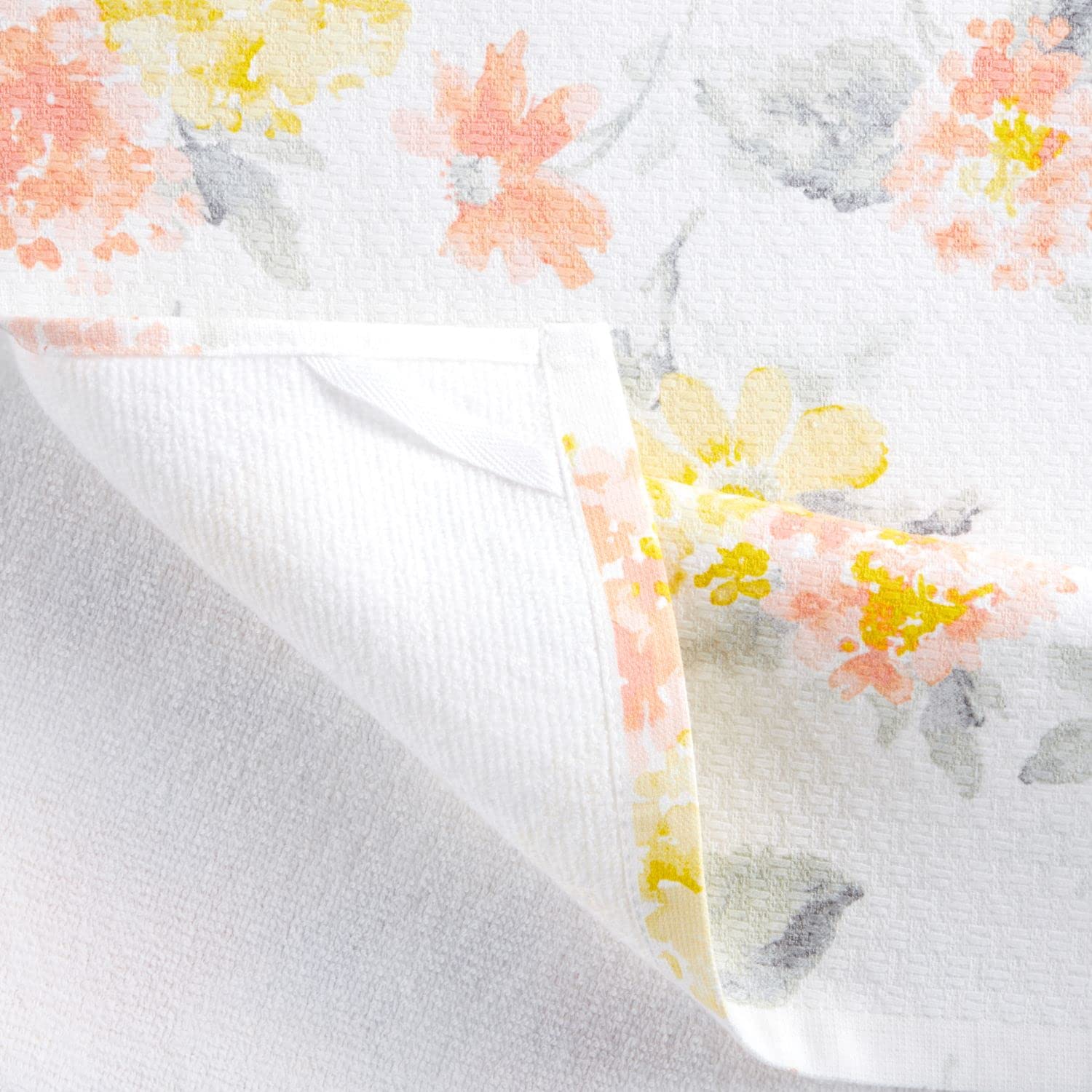 Martha Stewart Lot de 4 torchons de Cuisine à Motif Floral ambré, Jaune/Corail, 40,6 x 71,1 cm