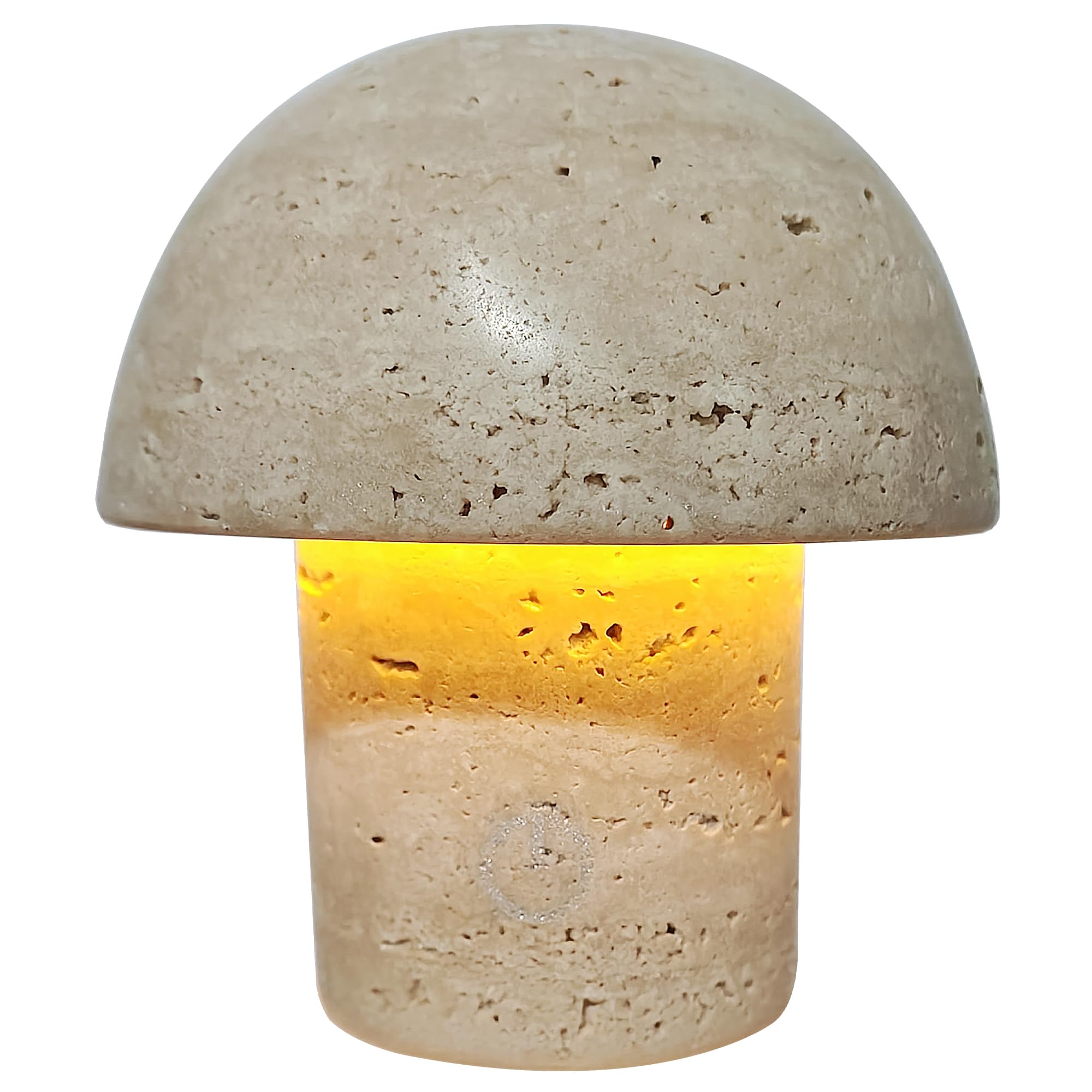 Natural Stone Mushroom Lamp - Handcrafted Travertine Night Light, Rechargeable with Type-C, Dimmable LED Accent Light for Bedroom & Living Room