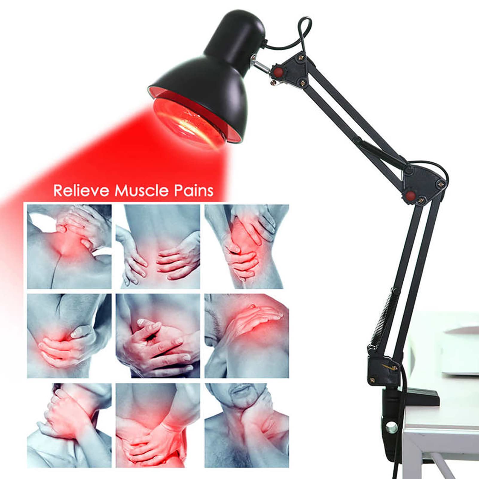 Lámpara de Terapia de Calor para masajes, lámpara de Fisioterapia con Abrazadera de Escritorio para aliviar el Dolor Muscular, para la recuperación Muscular, aliviar el Dolor, Promover la circulació
