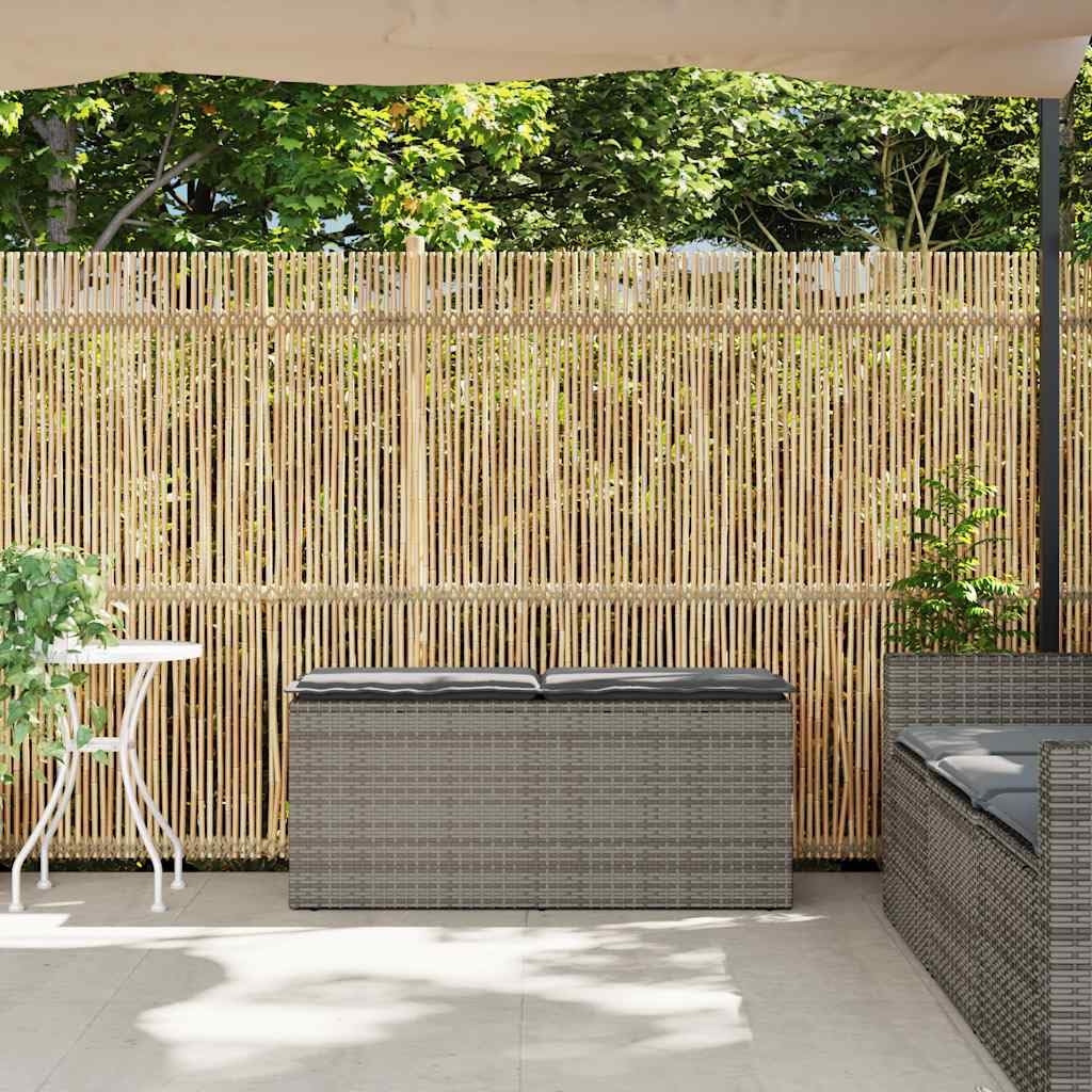 vidaXL Banco de jardín con cojín ratán sintético Gris 110x40x44 cm