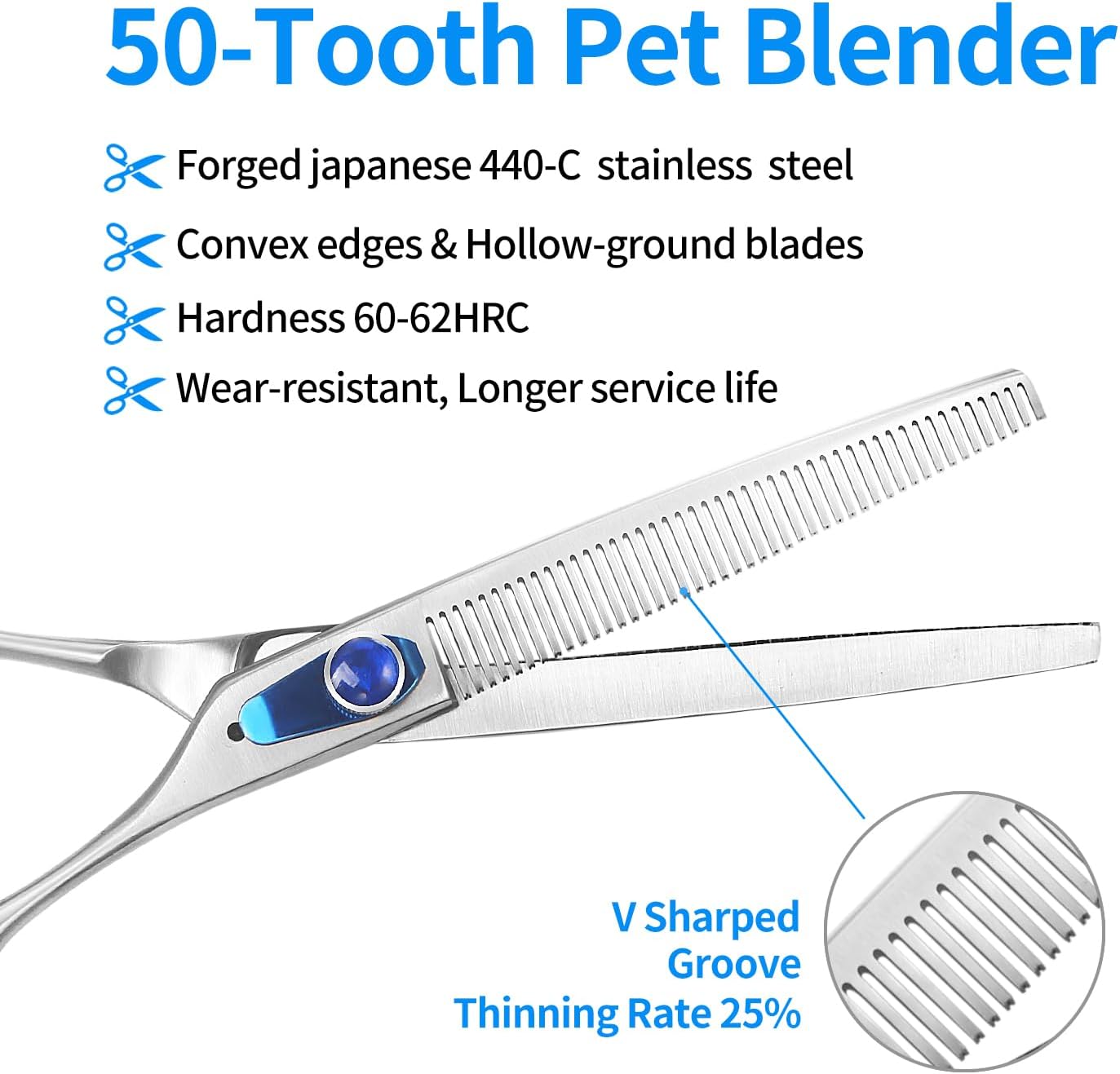 7.5'' Thinning Shears for Dogs Professional Dog Thinning Shears for Grooming, Japan 440C Stainless Steel Shears,Sharp, Fluffy Heavy Duty Blending Scissor for Pets