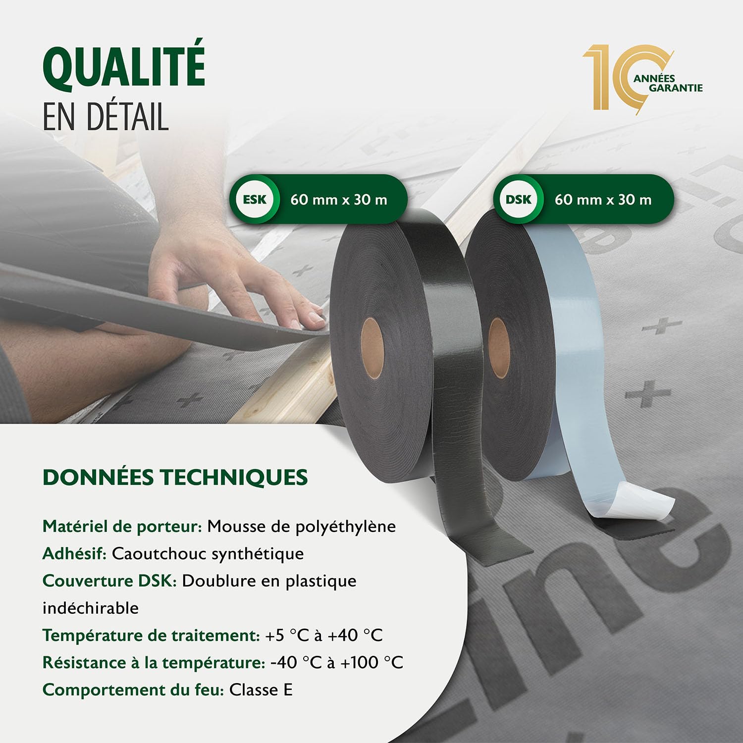 ALMO 5 rouleaux de bande d'étanchéité PE double face fortement adhésive (30m x 60mm) bande d'étanchéité bande de séparation autocollante pour écrans de sous-toiture, anthracite