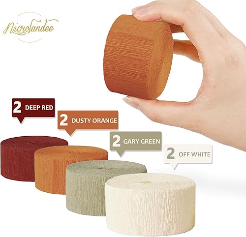 Miniatura 4 de NICROLANDEE 8 rollos de serpentinas de papel crepé naranja burdeos verde para bodas, cumpleaños, baby shower, despedida de soltera, decoración de