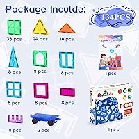 Vista 5 de Azulejos de Construcción Magnéticos, Set de Construcción de 134 Piezas con Imanes Grandes, Bloques Magnéticos, Juguetes de Apilamiento STEM 3D