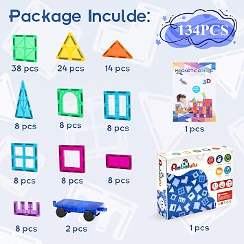 Anbalulu 134PCS Magnetic Building Tiles: Durable STEM Toys with Strong Magnets for Kids, Educational Building Blocks for Group Play Activities | Gift for Boys Girls 3+