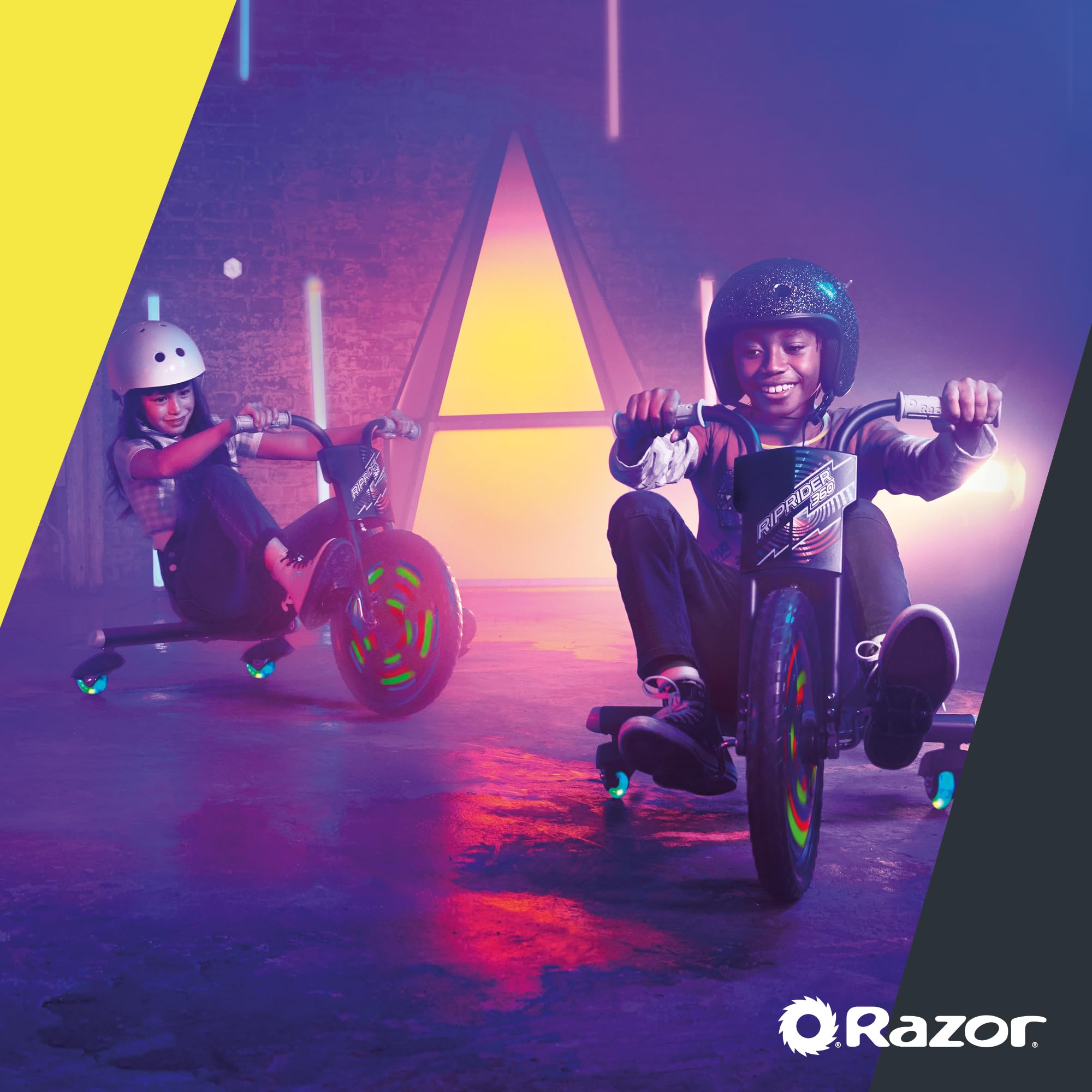 Razor RipRider 360 Lightshow -Trike mit hinteren Rollen und mit bewegungsaktivierten mehrfarbigen Lichtern, Drifting Ride auf 3 Rädern - für Kinder ab 5 Jahren