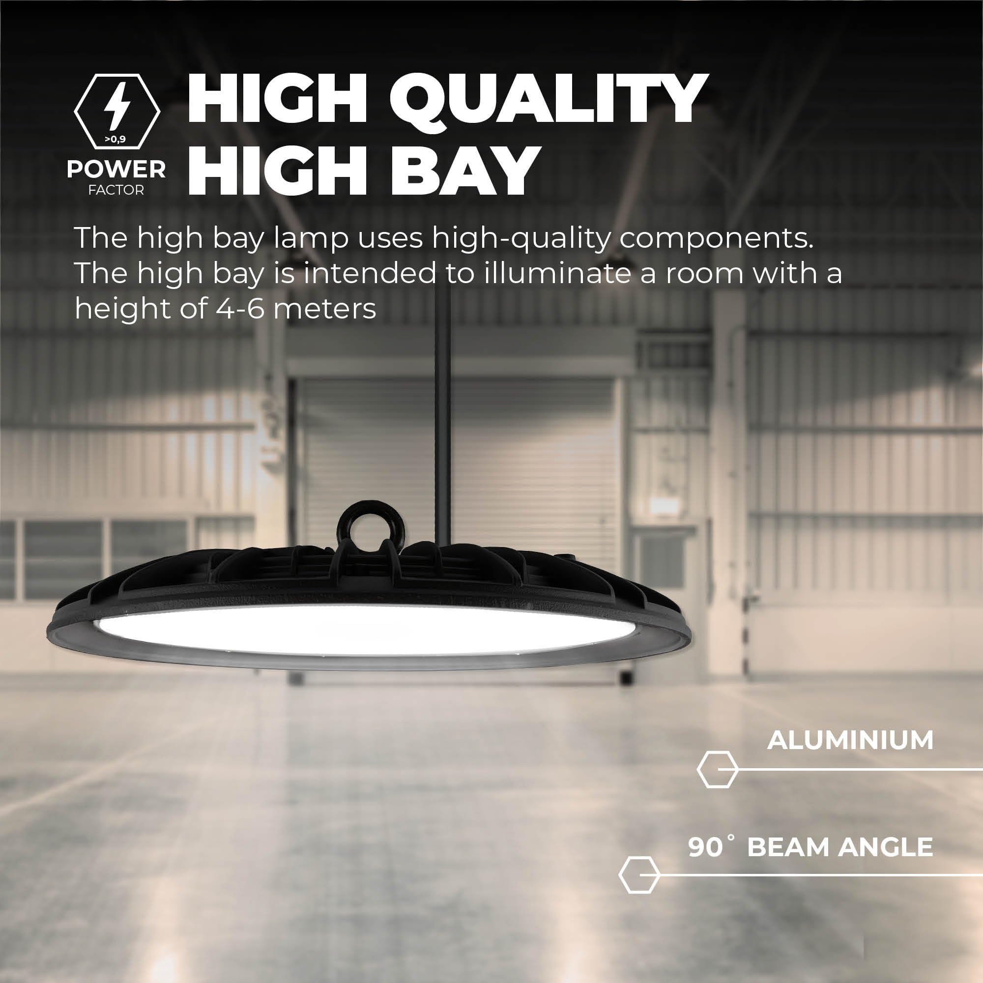 Ledvion Energooszczędny czujnik LED High Bay, 150 W, 110 lm/W, 22 000 lumenów, 3000 K, IP65, możliwość ściemniania, profesjonalna lampa UFO