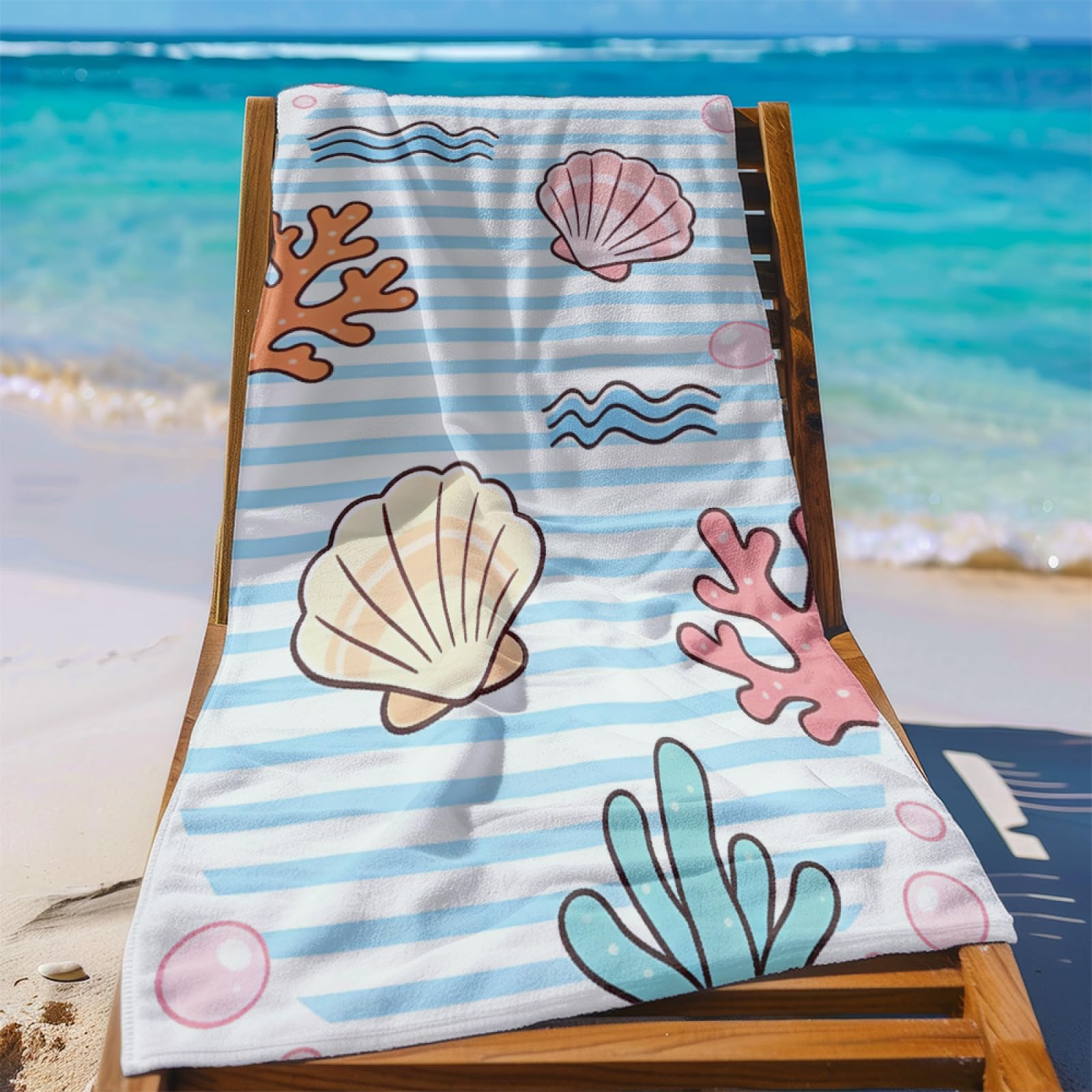 Fouta PlagePlage Jaune Clair Mer Bleue Modèle Surdimensionné avec Diverses Tailles, Respirante et Portable, Parfaite pour Voyages Sorties Piscine et Usage Extérieur Quotidien 90x160 cm