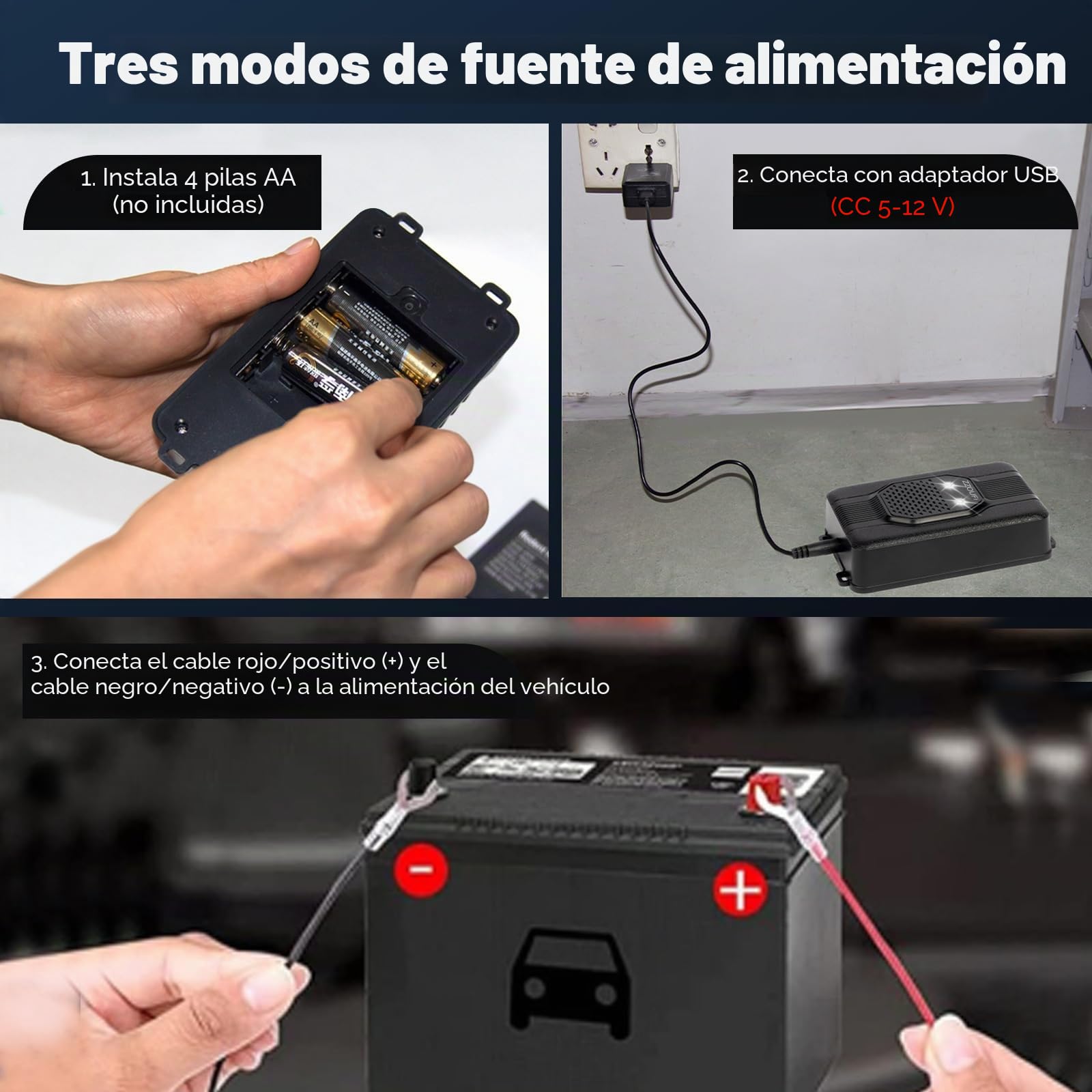 Ahuyentador de Ratones Ultrasónico para Coche, Repelente de Roedores para Coche, Repelente de Martas para Motor de Coche, Garaje, Ático, Alimentación - Batería Vehículo 12 V, Pila AA o USB