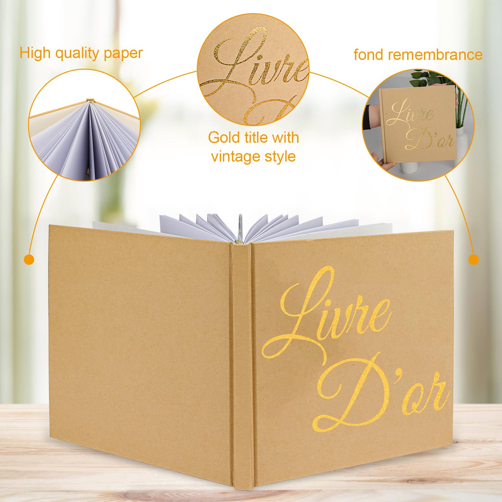 Livre d'or Mariage Vintage Vierge 21 x 21 cm 72 Pages