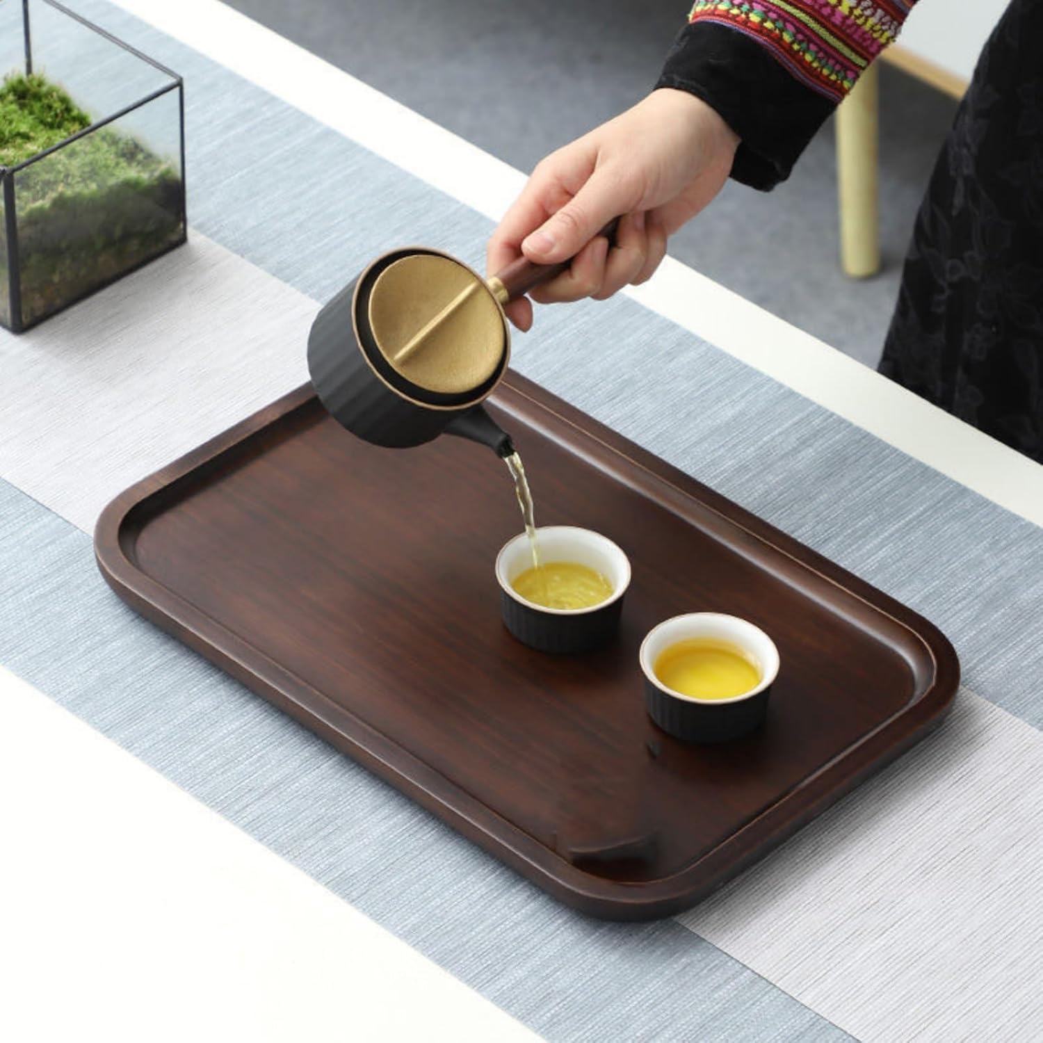 Bamboo Serving Tray, 14''x 9.4'' Walnut Food Trays, Bathroom Vanity Tray, Portable Bed Decorative Tray, Serving Platter for Coffee, Tea, Home Decor - Image 3