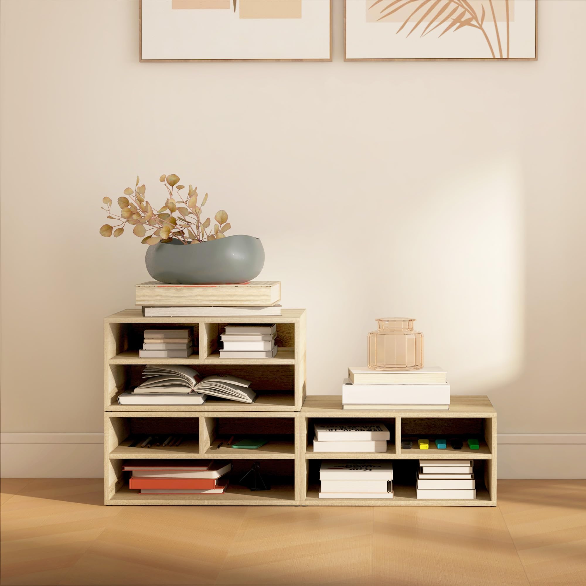 HOMCOM Supporto per stampante per scatola da ufficio, mobile da ufficio, con 3 scomparti, organizer da ufficio, 47 x 40 x 22,5 cm, effetto legno naturale