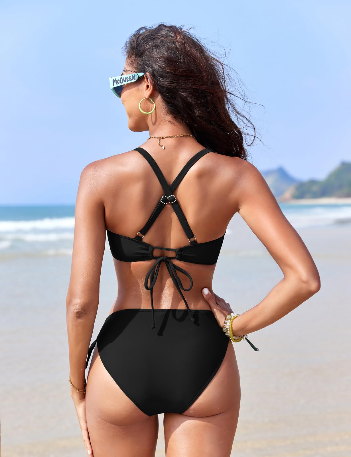 Nadeer Bikini Damen Set Push Up Bikinis Zweiteiliger Sexy Twist Front Crossback Mittlere Taille Bademode Badeanzug mit Seitliche Schnürung Swimsuit Sport Strand