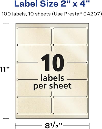 Miniatura 5 de Avery Etiquetas rectangulares de marfil perlado con tecnología Sure Feed, 2 x 4 pulgadas, 100 etiquetas de marfil perlado, etiquetas imprimibles con