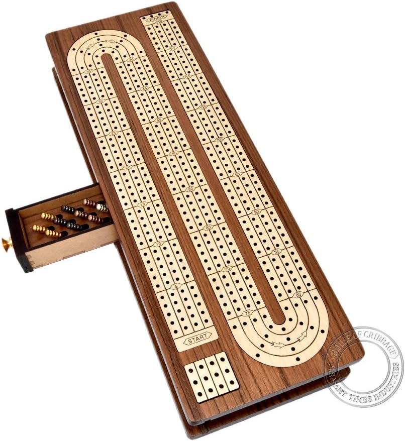 House of Cribbage Continuous Cribbage Board Inlaid in Teak Wood