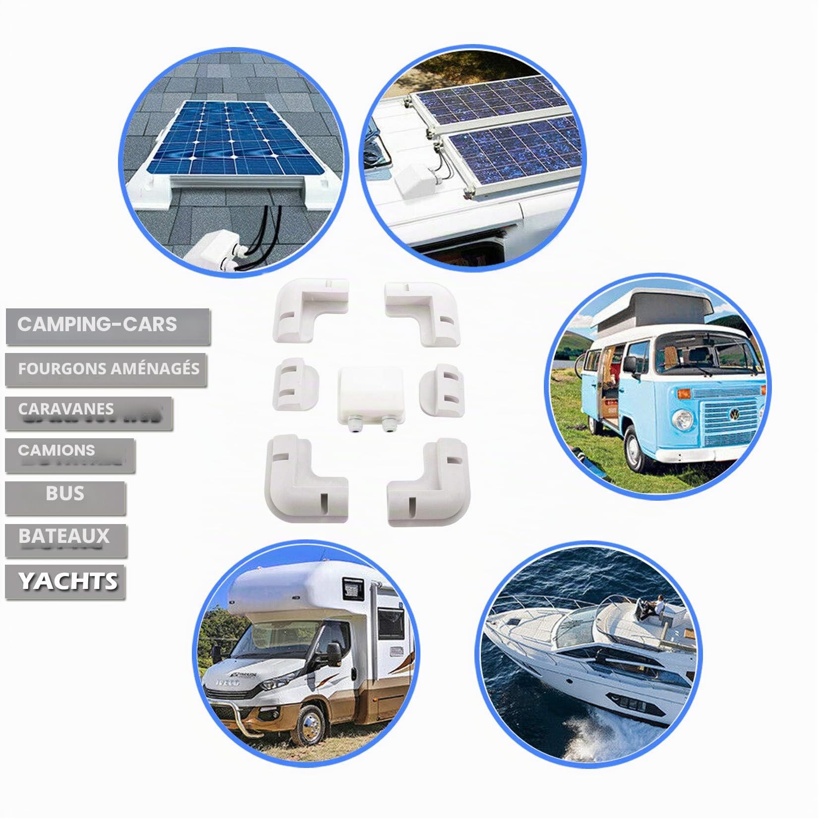 Lot de 7 supports de montage pour panneau solaire sans perçage pour cadre en bois, caravanes, camping-cars, bateaux, abris de jardin, caravanes, capot, blanc