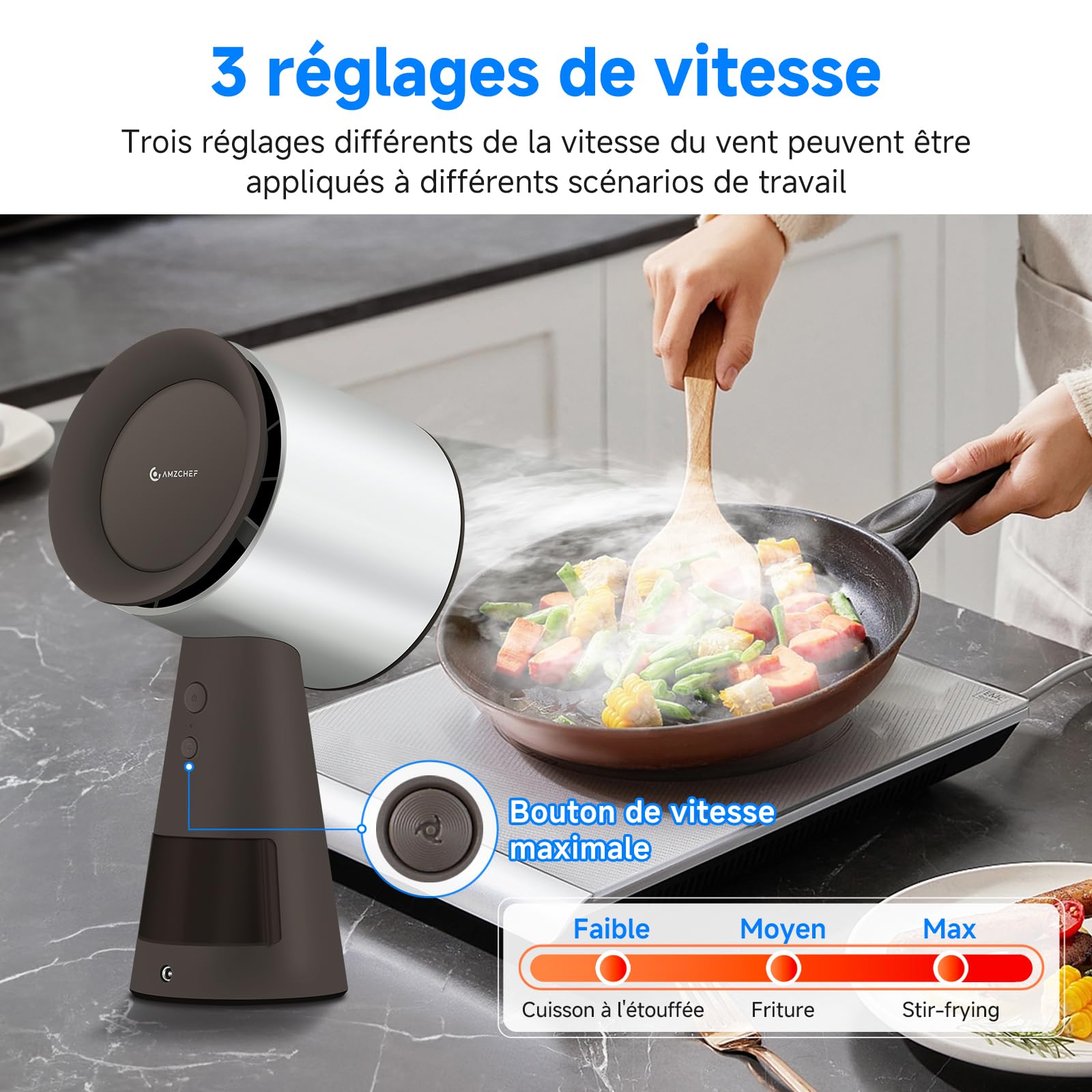 AMZCHEF Hotte Aspirante Portable, Sans installation Hotte Portable avec Ventilateur à 3 Vitesses, Faible Bruit, Aspiration de 120m³/h, Ventilateur de Cuisine Pour Barbecue Intérieur, Hot Pot, Marron