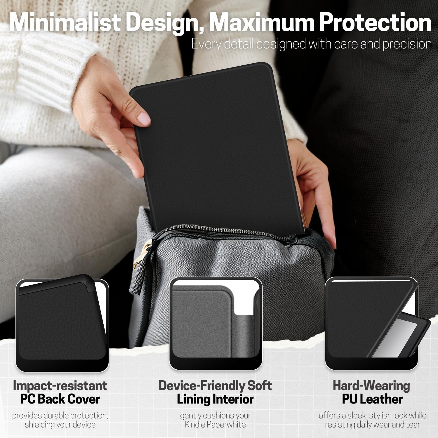 Kindle Paperwhite 12. Funda TNP para Generación 2024 / Kindle Colorsoft Signature Edition - Funda Protectora Protectora de Cuero PU de 7 Pulgadas para Kindle Paperwhite Kids Auto Sleep/Wake - Negro — view 5