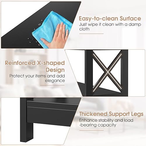 Miniatura 4 de KOTEK Mesa consola con cajón y estantes de almacenamiento, mesa de sofá estrecha para sala de estar, fácil montaje, mesa de entrada de 3 niveles con