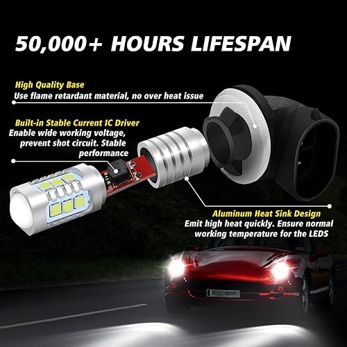 Vista 17 de 889 881 Bombillas LED antiniebla 6000K xenón blanco, extremadamente brillantes 3030 chips 898 888 862 896 886 894 bombillas LED con proyector