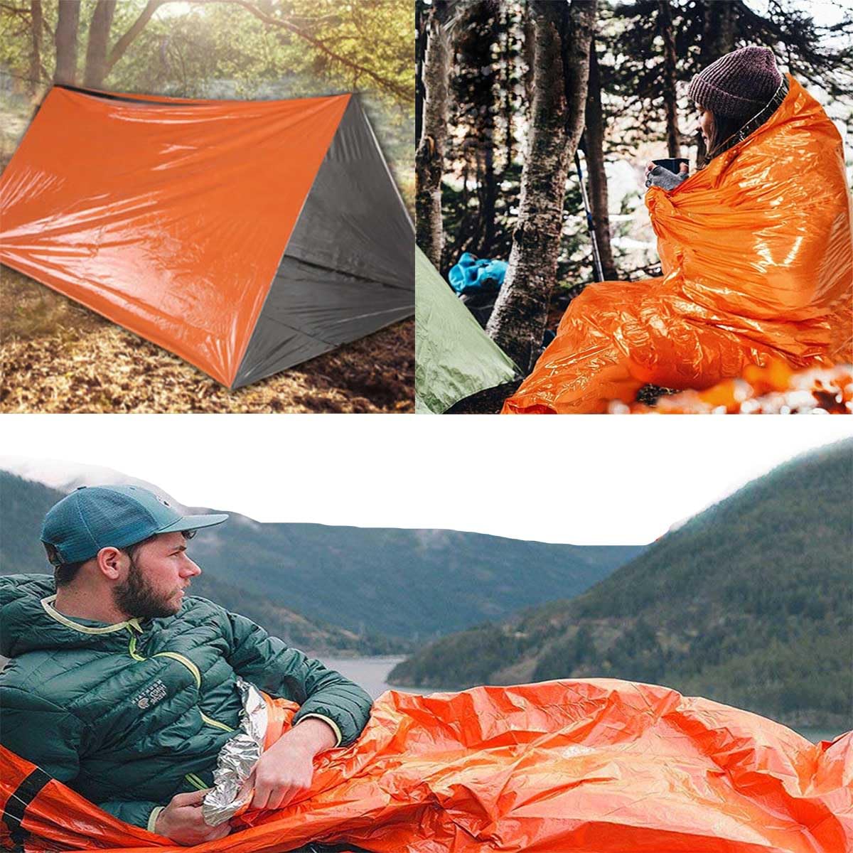 2 PCS Sacco a Pelo d'Emergenza Coperta di Sopravvivenza Riutilizzabile Bivvy di Sopravvivenza Leggero Campeggio Coperta di Isolamento Termico di Primo Soccorso per Campeggio, Escursionismo