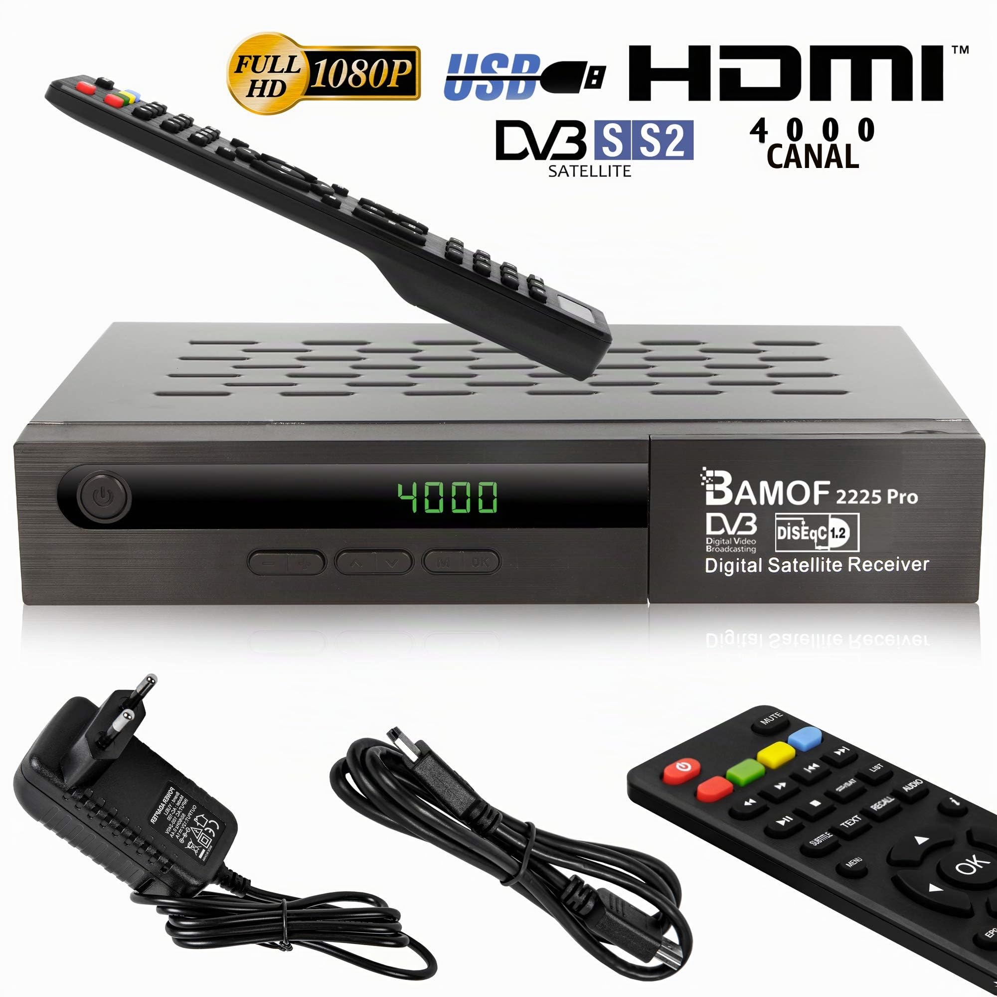 hd-line Bamof 2225 Pro - Receptor de satélite Digital (HDTV, DVB-S/DVB-S2, HDMI, SCART, 2 Puertos USB, Full HD 1080p) Sólo para Canales alemanes