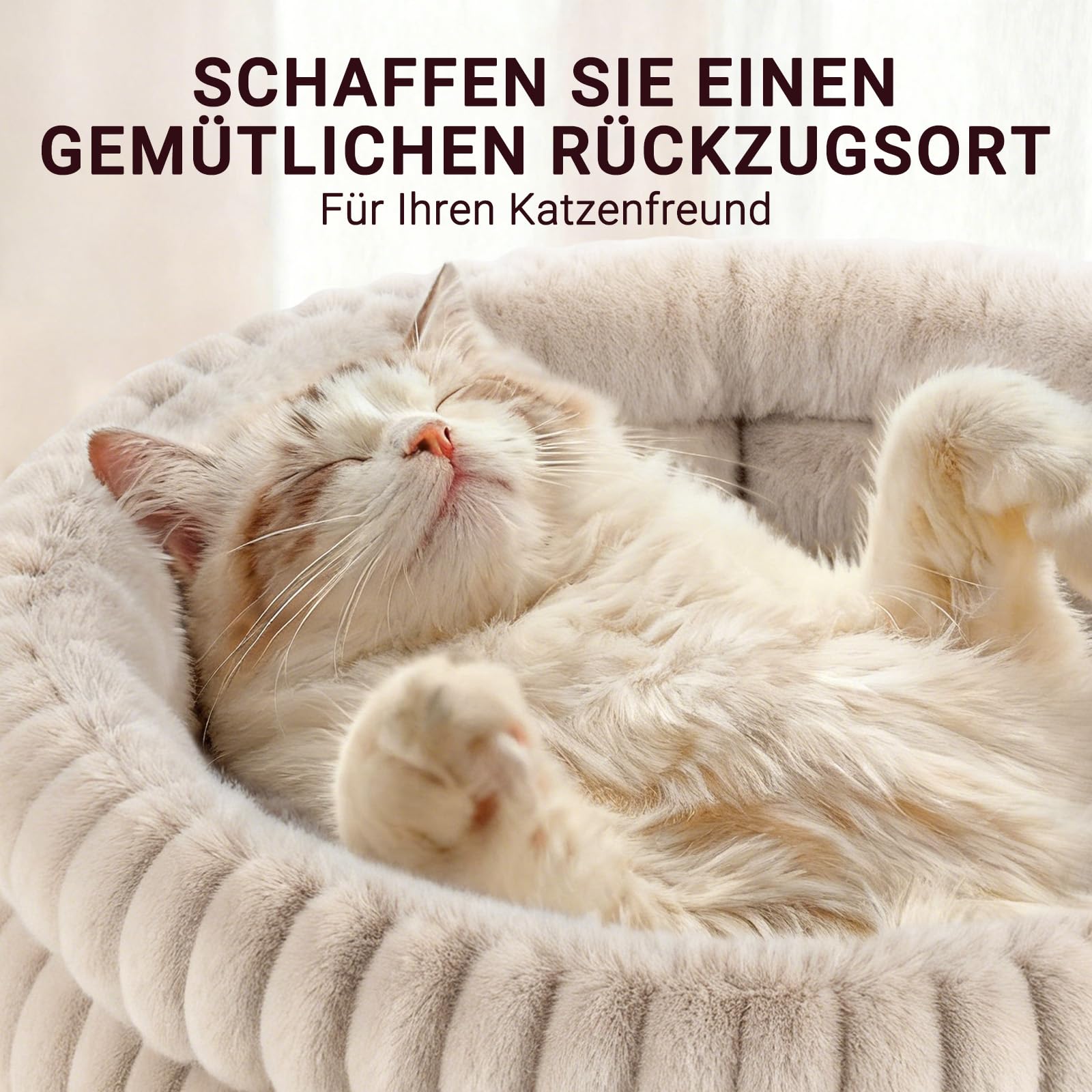 EDMIENS Katzenbett, Waschbar Indoor Katzenbett Flauschig, Rund Katzenkissen, zweiseitig Innenkissen Katzen Bettchen, Katzenkörbchen mit Rutschfester Basis fur Katzen, kleine Hunde (51x51x20cm, Braun)