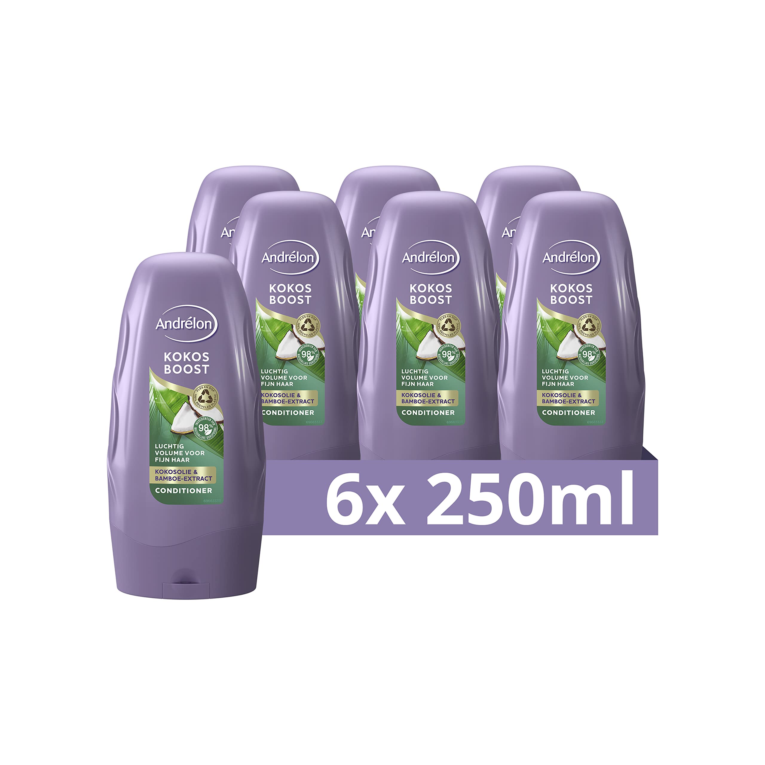 Andrélon Coconut Boost Conditioner, gives an airy volume boost to fine hair - 6 x 250 ml - Value pack