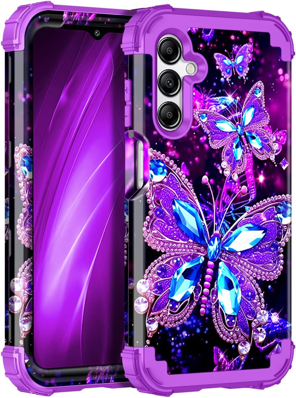 Miqala for Galaxy A16 5G Case,Glow in The Dark Three Layer Heavy Duty Shockproof Full Protection Hard Plastic Bumper+Soft Silicone Protective Case for Samsung Galaxy A16 5G 6.7 inch,Purple