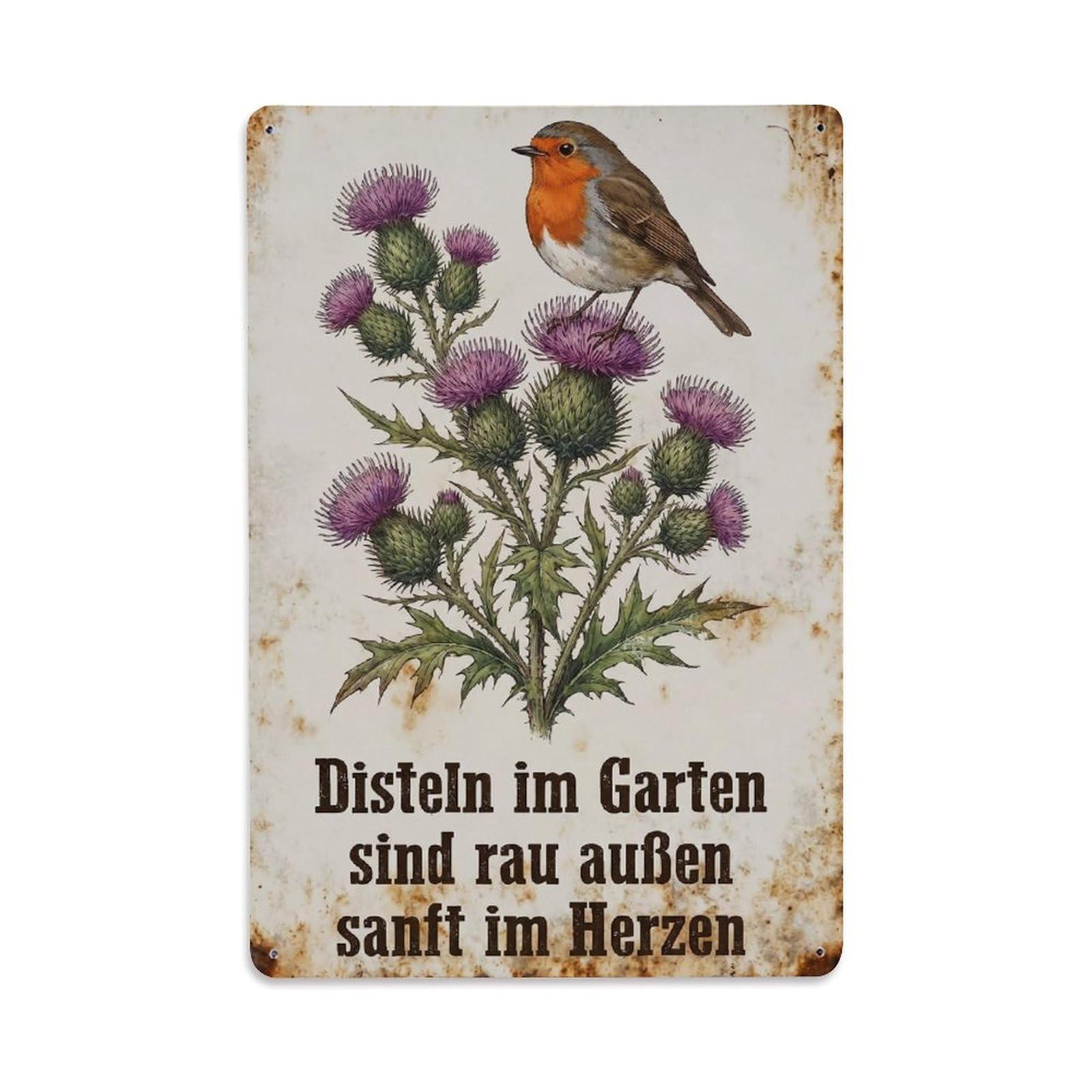 Robin Bird Garden Quote Thistle Bloom Metal Tin Sign