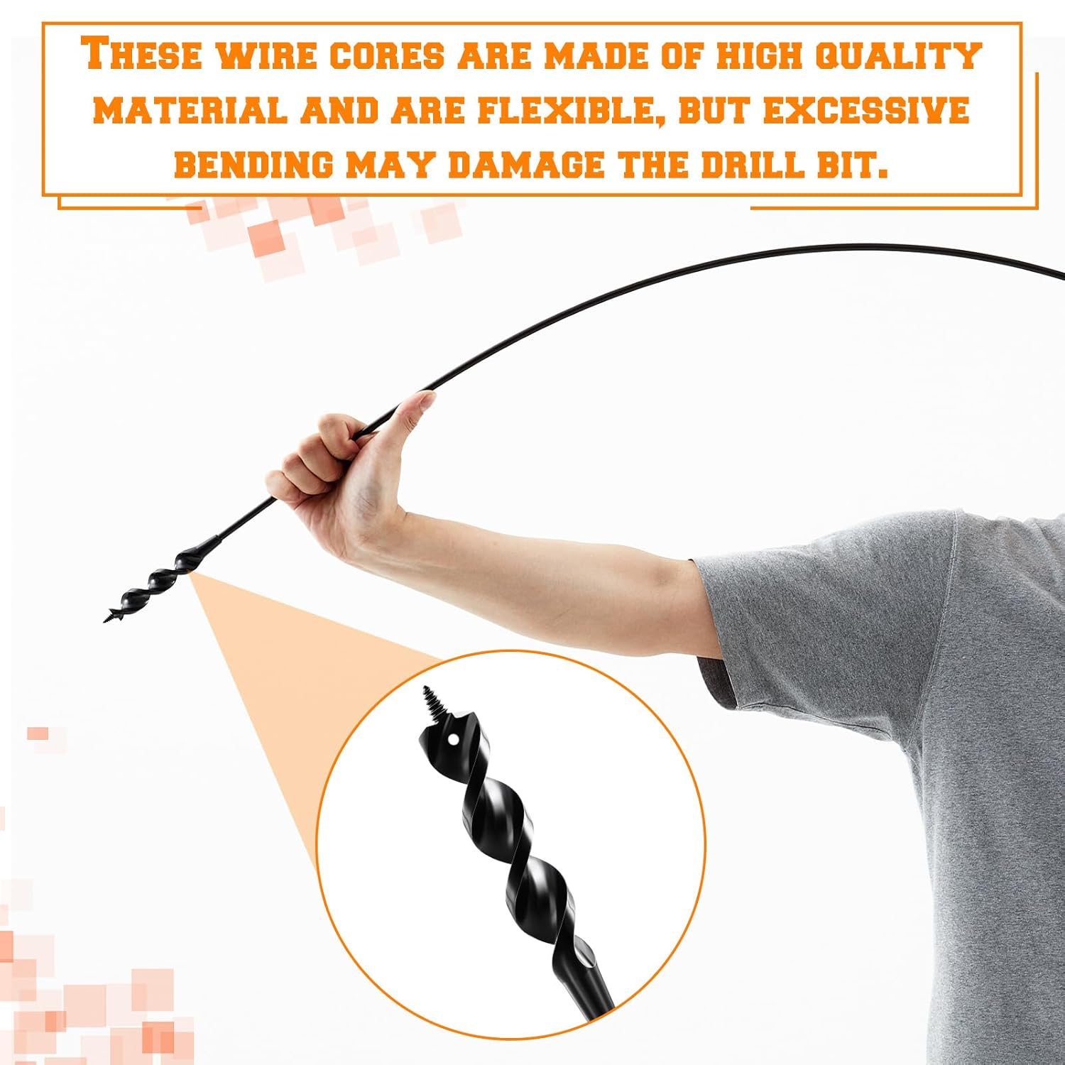 Lasnten 2 Pcs Flexible Drill Bit for Wire Pulling 54 x 3/4×1/4 Inch Long Auger Drill Bits with Fish Eye Hole and Screw Point for Wood Through Walls Ceilings and Sidewalks