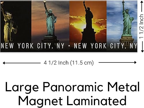 Vista 6 de Imán panorámico de metal con diseño de Estatua de la Libertad al atardecer de la ciudad de Nueva York, recuerdo coleccionable One World Trade